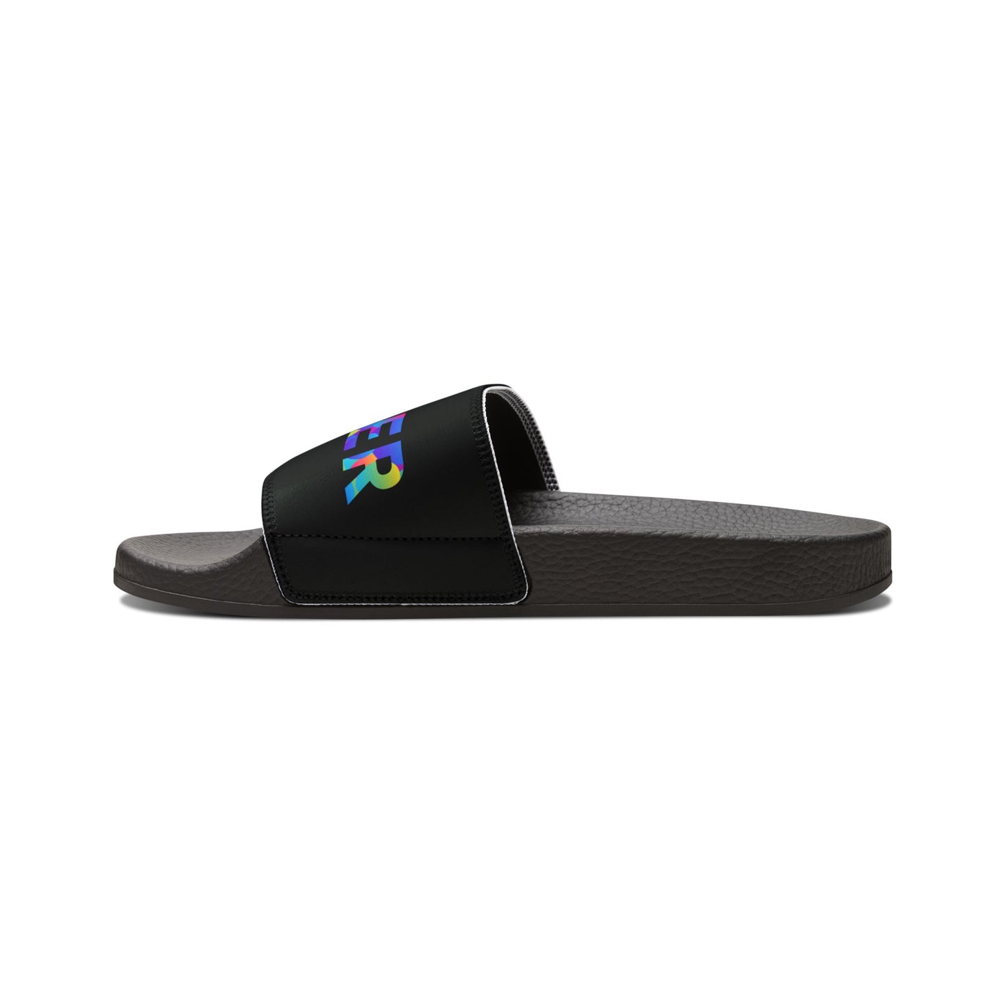 WOMEN'S SIZES - “Dancer” Colorful Text – Dance-Inspired Custom Slides with Removable Straps | Women’s Sandal Slides