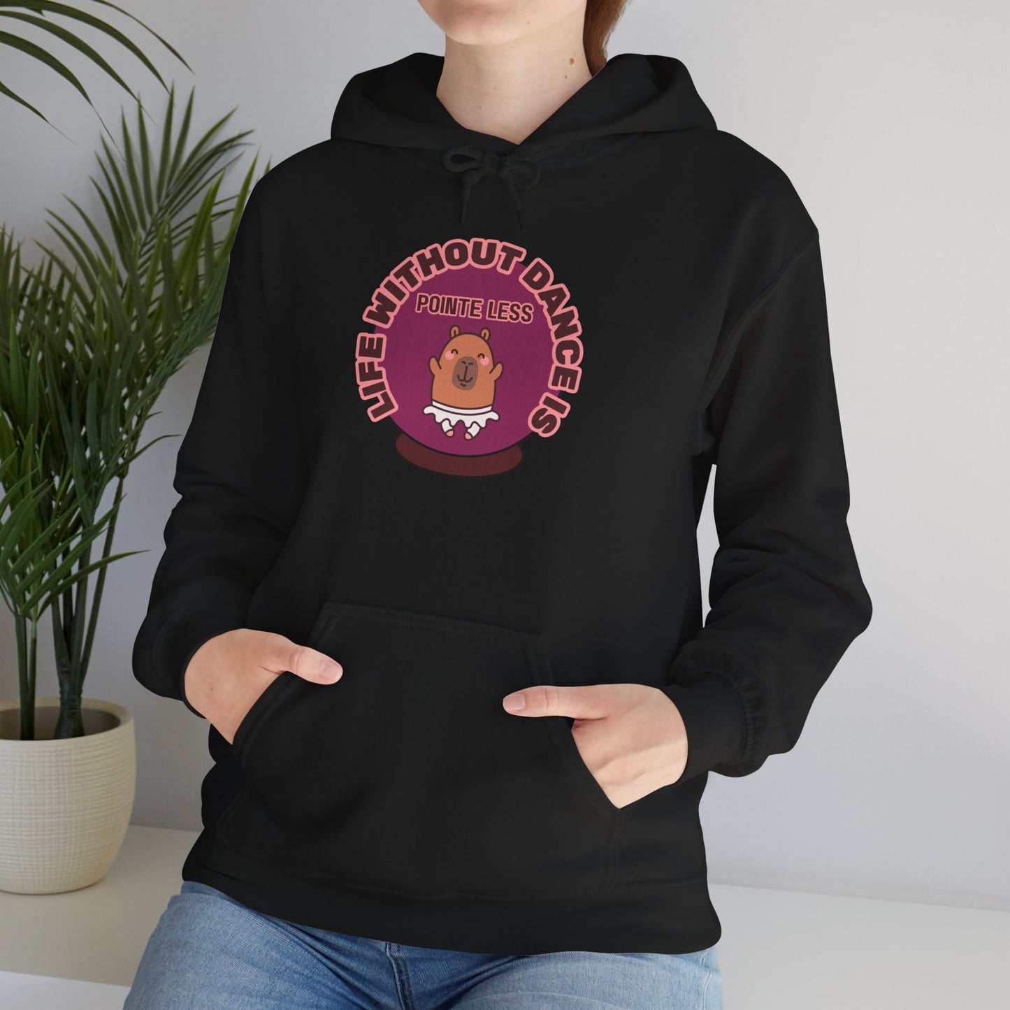 “Life Without Dance is Pointeless" Unisex Heavy Blend Hooded Sweatshirt – Cute Capybara Graphic Hoodie for Adults and Teens