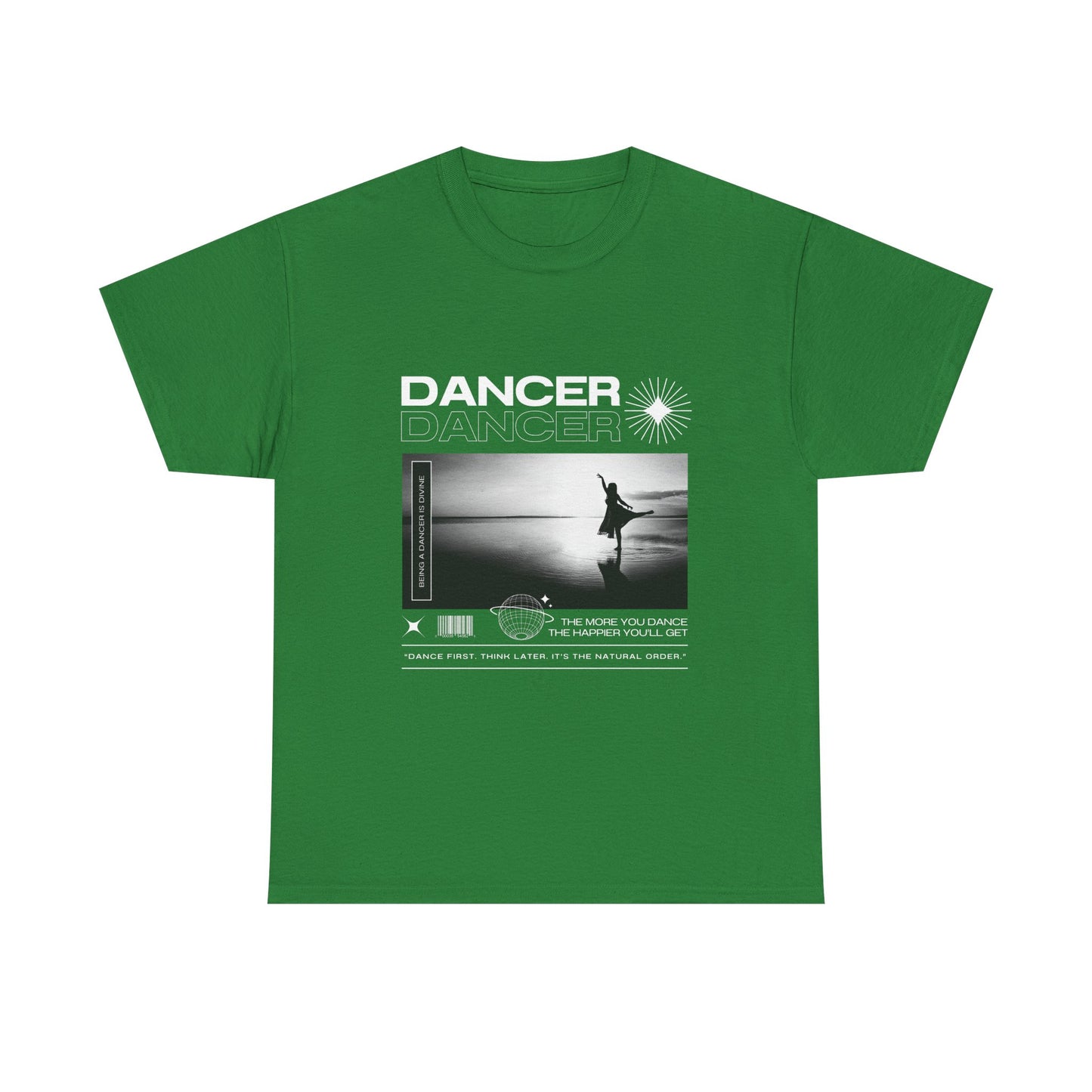 "Dancer" Arabesque Beach Scene Unisex Heavy Cotton Tee – Streetwear-Inspired Ballet Dance Graphic T-Shirt