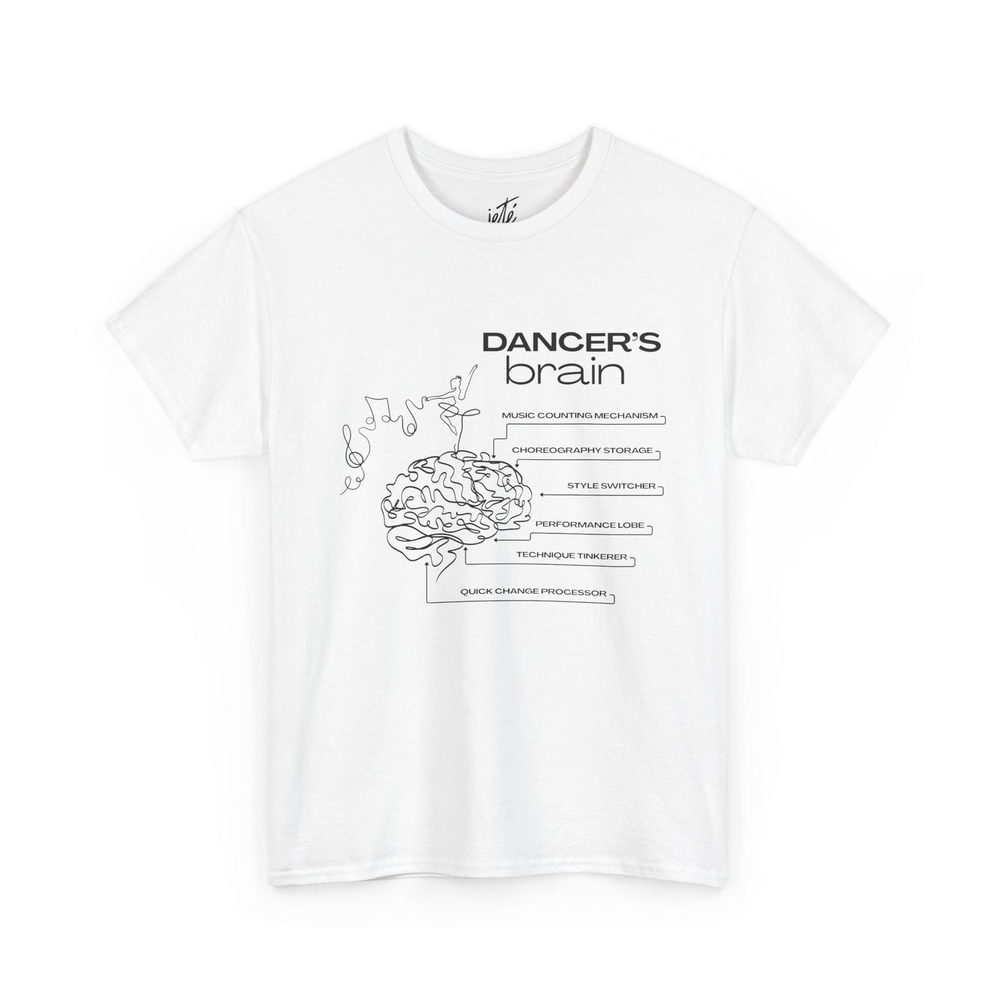 “Dancer’s Brain” Funny Dance Anatomy T-Shirt – Unisex Heavy Cotton Tee with Cute Dancer Brain Diagram and Optional Back Personalization