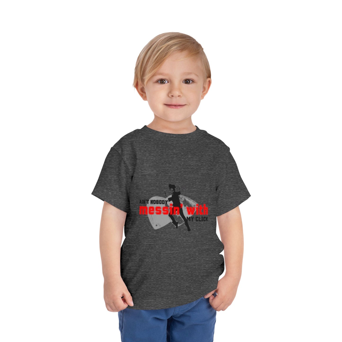 “Ain’t Nobody Messin’ With My Click” Toddler Short Sleeve T-Shirt – Tap Dance Graphic Tee with Tap Dancer Design for Kids