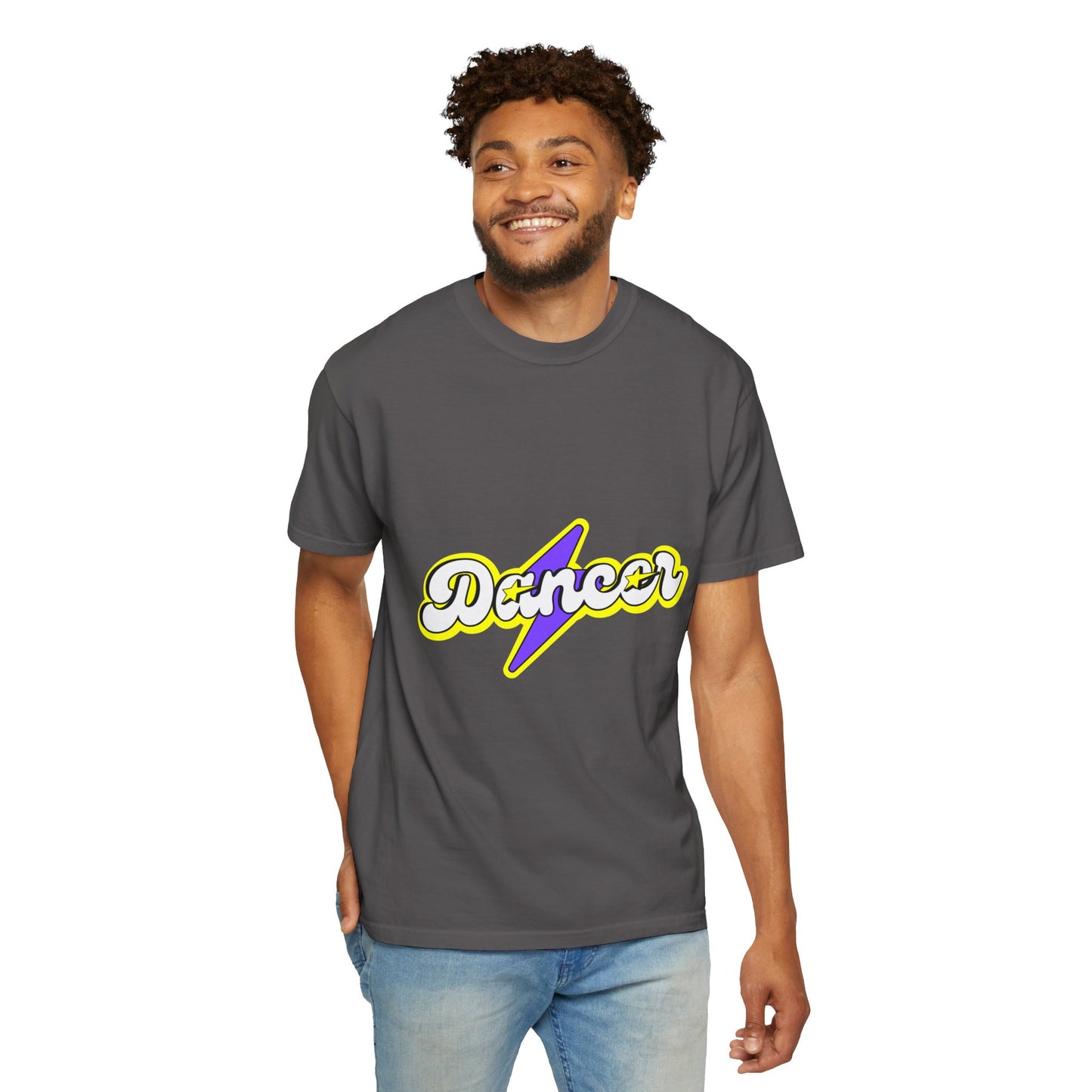 "Dancer" Unisex Garment-Dyed T-Shirt – Superhero-Style Bold Graphic Tee – Dance Power Shirt for Performers & Movers