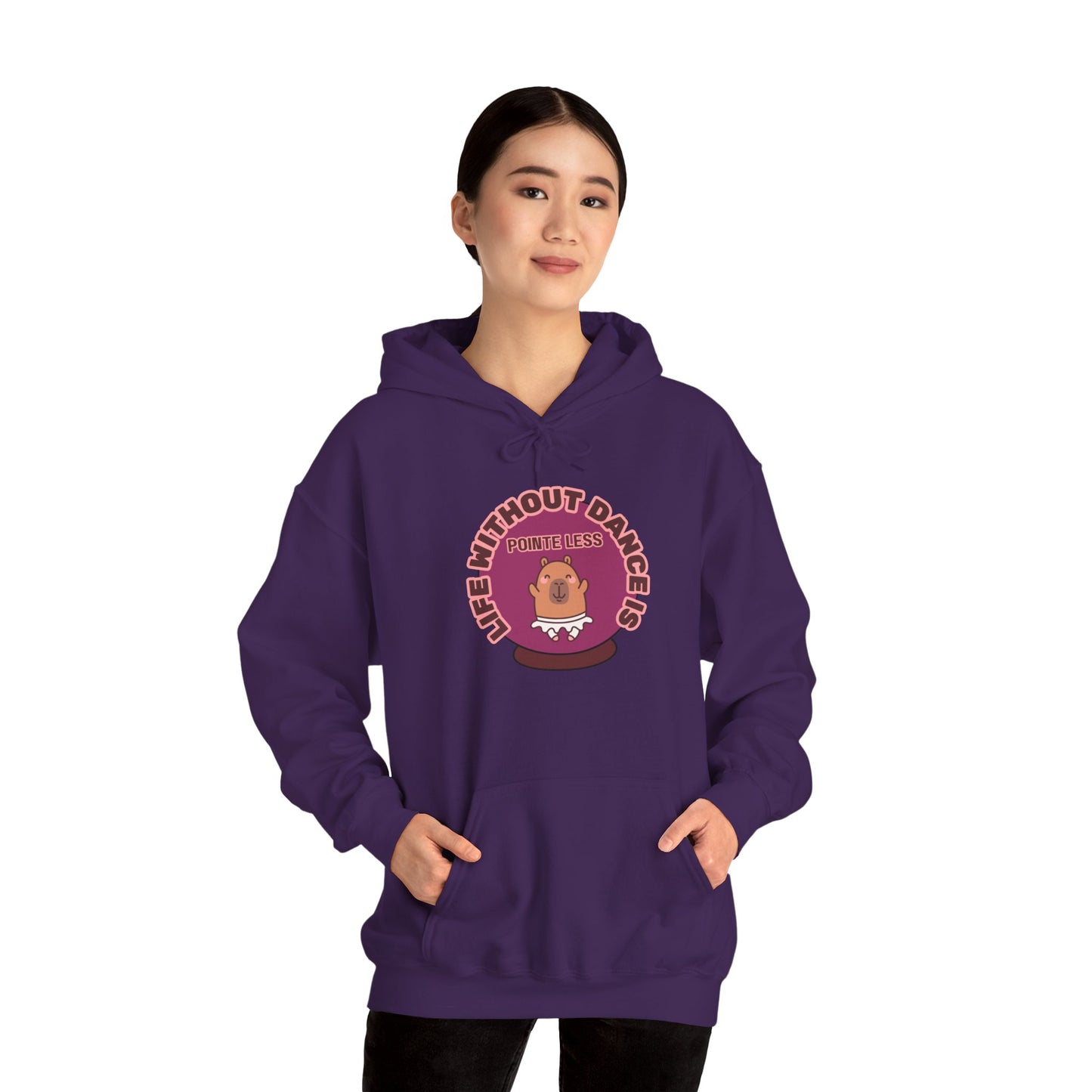 “Life Without Dance is Pointeless" Unisex Heavy Blend Hooded Sweatshirt – Cute Capybara Graphic Hoodie for Adults and Teens