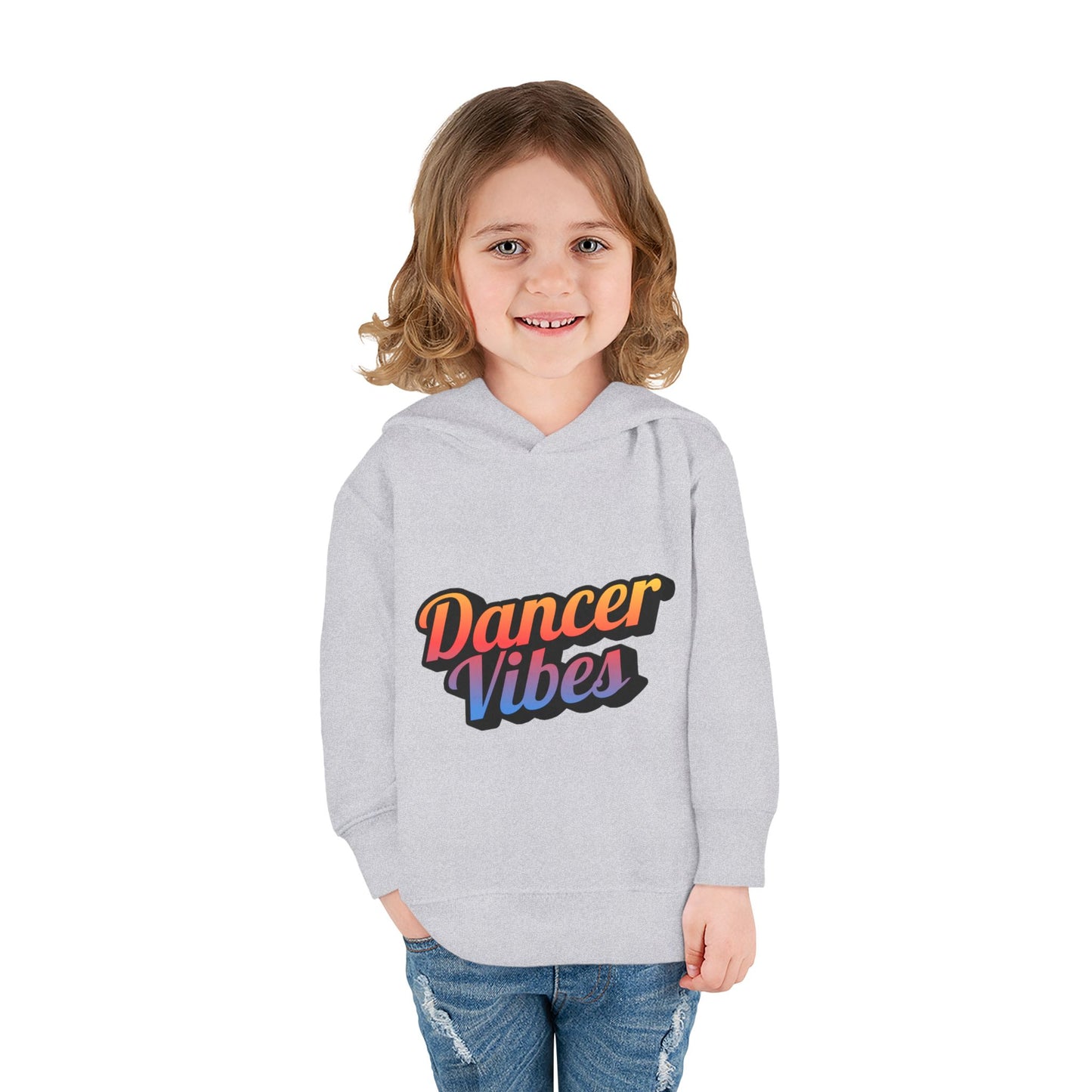 "Dancer Vibes" Toddler Pullover Hoodie – Colorful Dance-Themed Text Graphic Fleece Sweatshirt for Kids