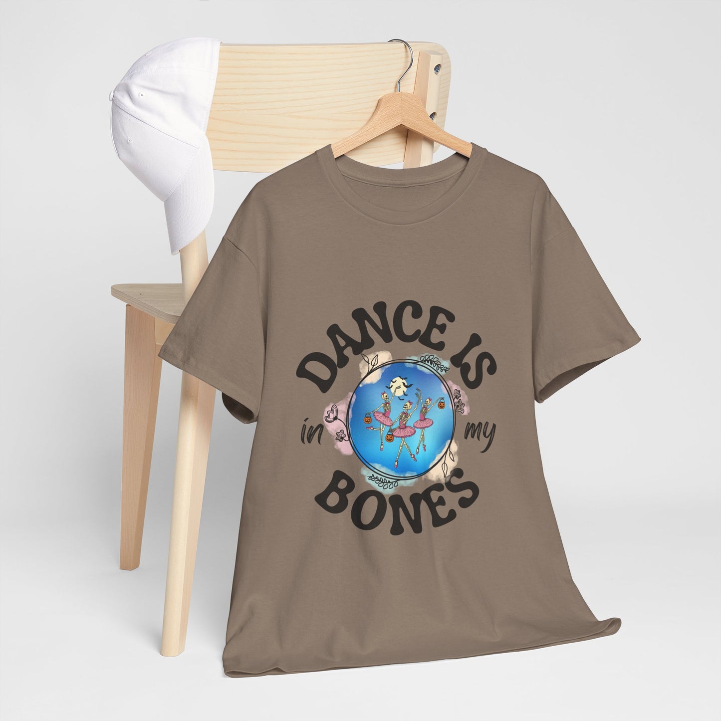“Dance Is in My Bones” Halloween Dance T-Shirt with Dancing Skeletons Graphic - Unisex Heavy Cotton Tee