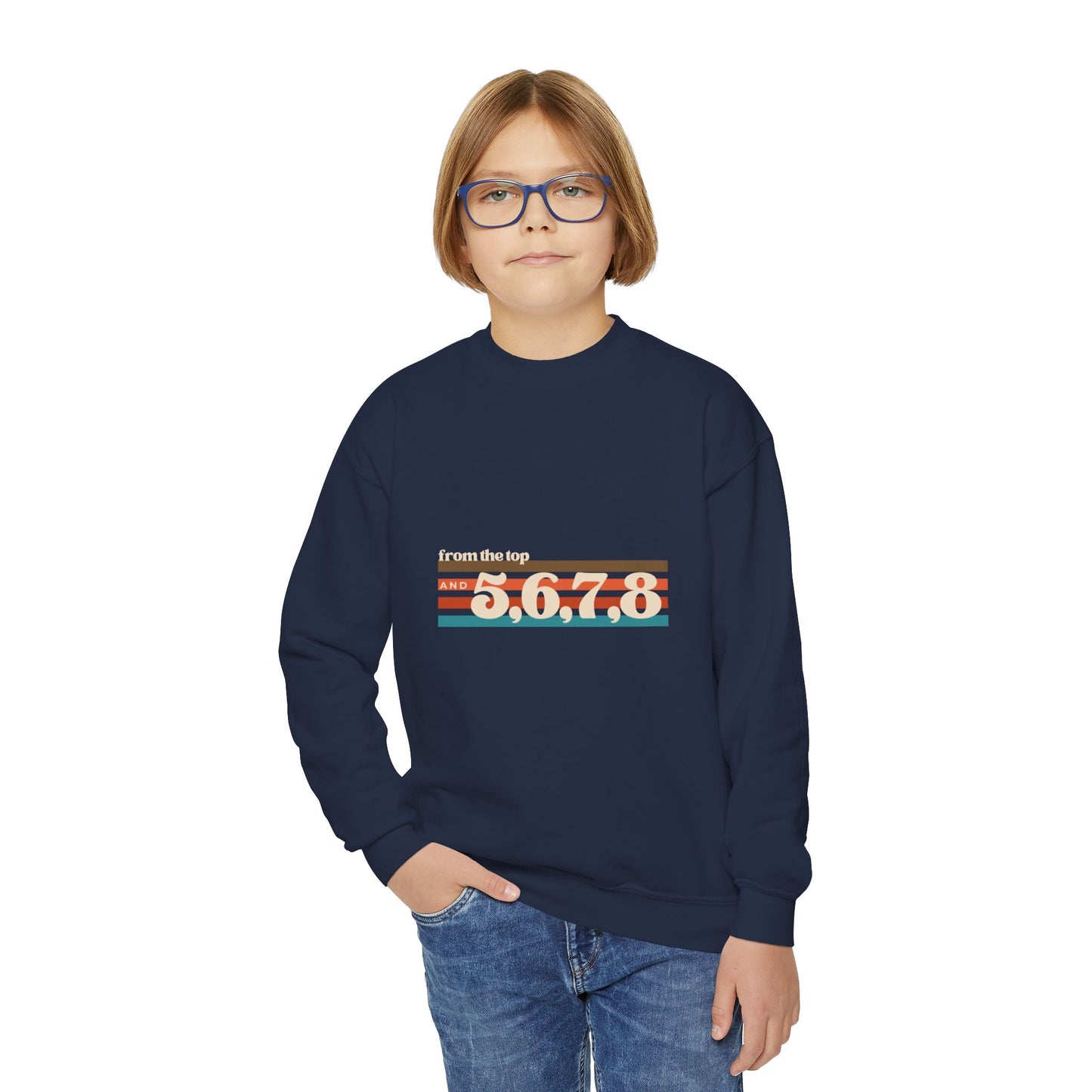"From the Top and 5, 6, 7, 8" – Retro Dance Youth Crewneck Sweatshirt | Kids Dance Practice Pullover