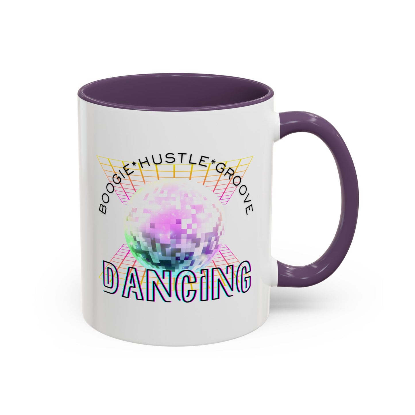 "Boogie, Hustle, Groove - Dancing" Disco Accent Coffee Mug – Fun Retro Dance Gift for Coffee Lovers