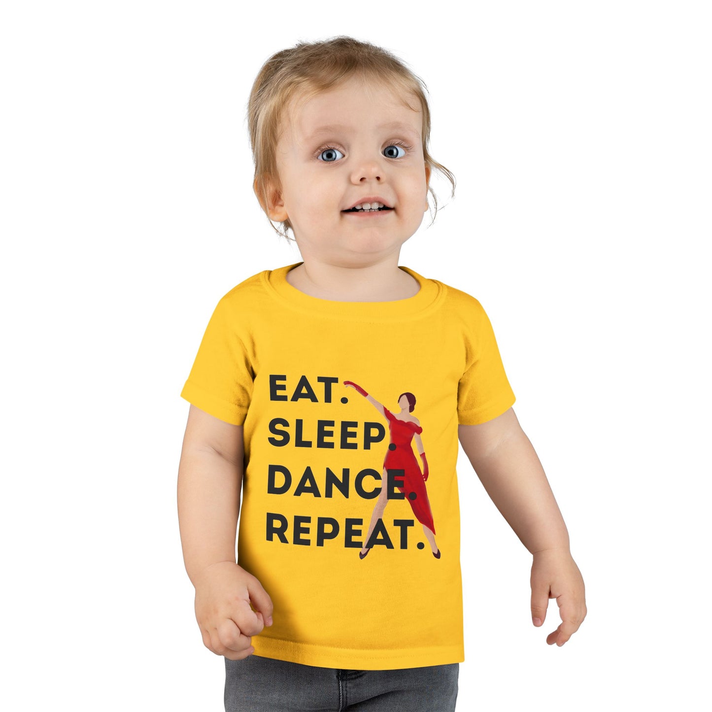 "Eat Sleep Dance Repeat" Toddler T-Shirt – Bold Dancer Graphic Tee for Kids – Short Sleeve Dance Shirt for Toddlers