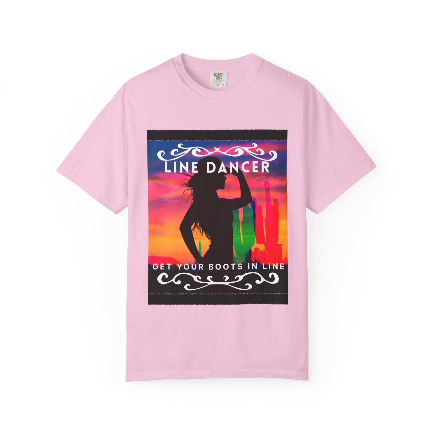 "Line Dancer" Unisex Garment-Dyed T-Shirt – Western Country Dance Graphic Tee – 'Get Your Boots in Line' Cowboy-Inspired Shirt