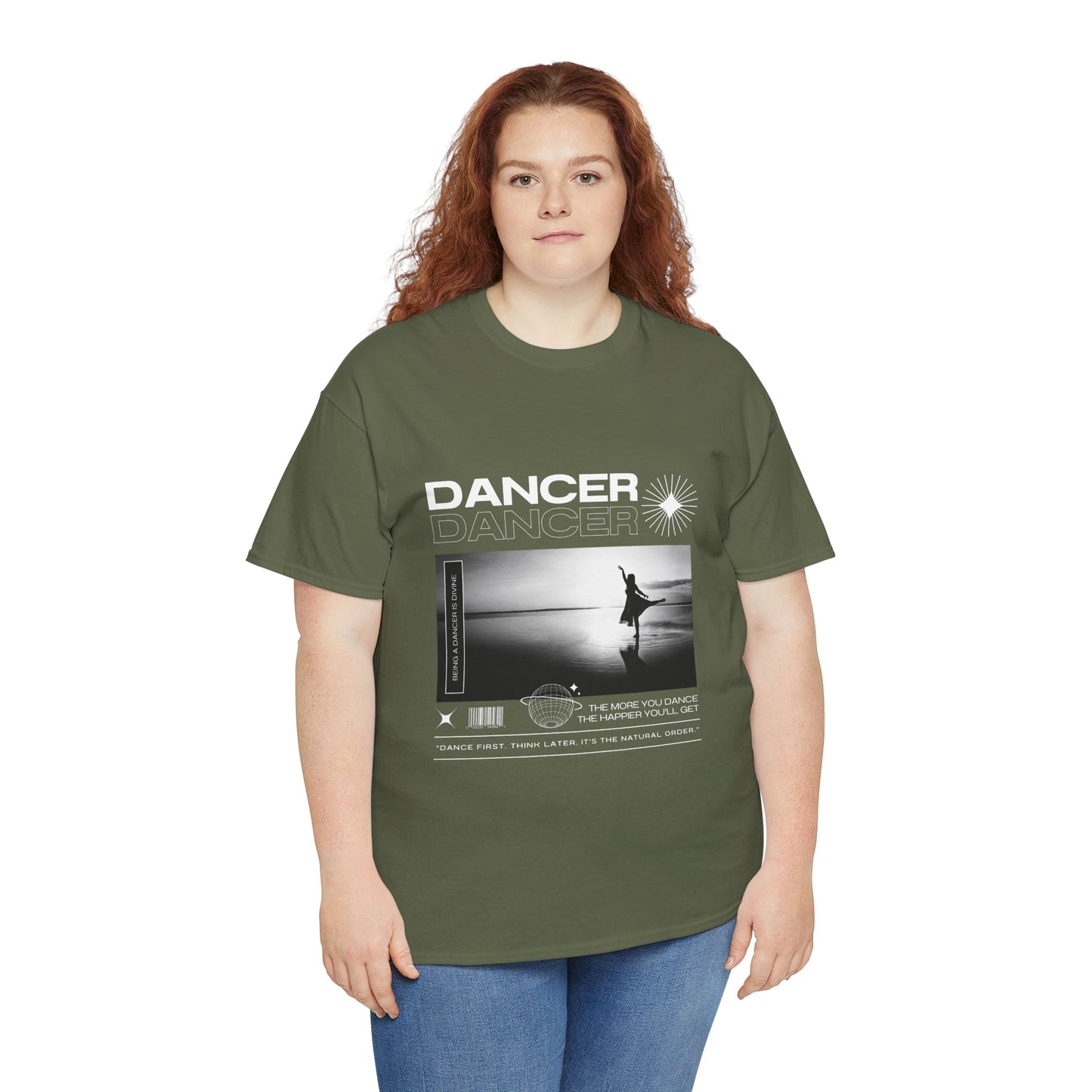 "Dancer" Arabesque Beach Scene Unisex Heavy Cotton Tee – Streetwear-Inspired Ballet Dance Graphic T-Shirt