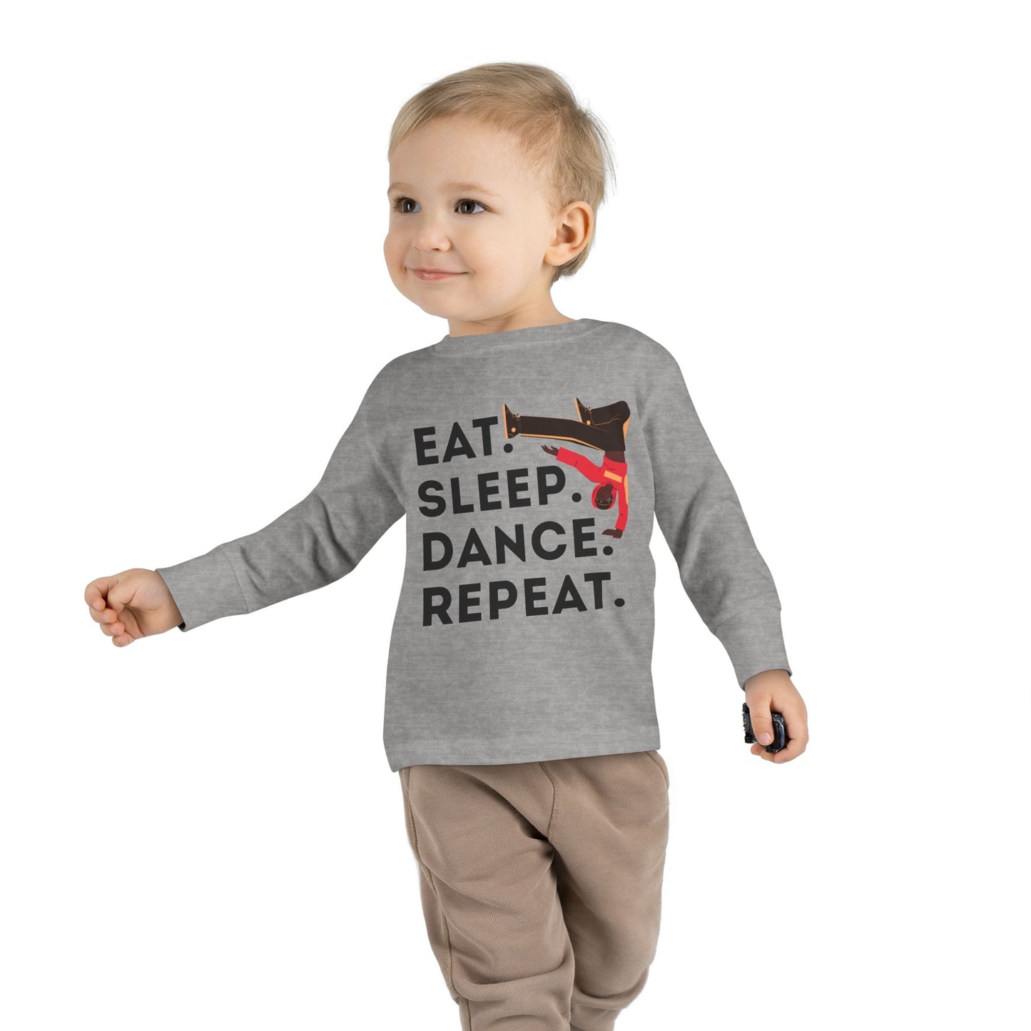 "Eat, Sleep, Dance, Repeat" Toddler Dance T-Shirt – Bold B-Boy Graphic Long Sleeve Tee for Kids