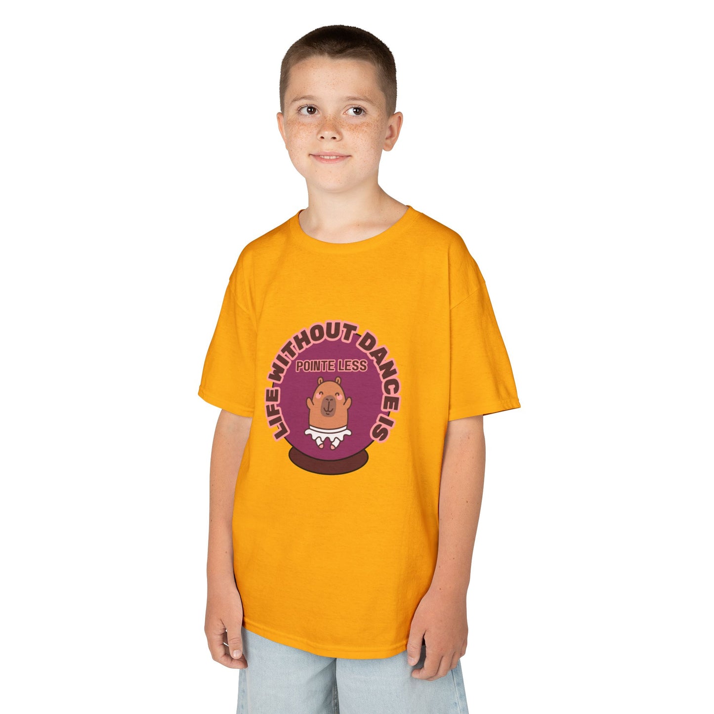 "Life Without Dance Is Pointeless" Youth Dance T-Shirt – Cute Capybara Ballerina Graphic Tee for Kids
