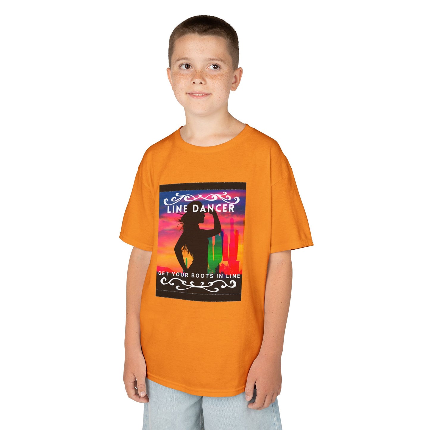 "Line Dancer – Get Your Boots in Line" Youth Short Sleeve Tee – Western-Inspired Country Dance Shirt for Kids