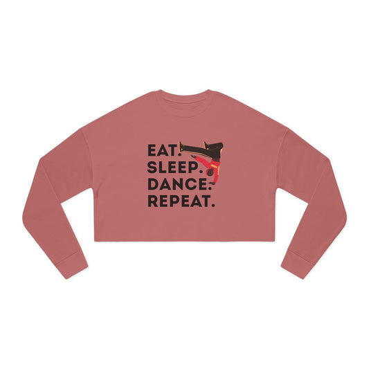 "Eat, Sleep, Dance, Repeat" Women’s Cropped Dance Sweatshirt – Bold B-Boy Graphic | Street Style Dance Apparel for Breakdancers & Hip-Hop Lovers