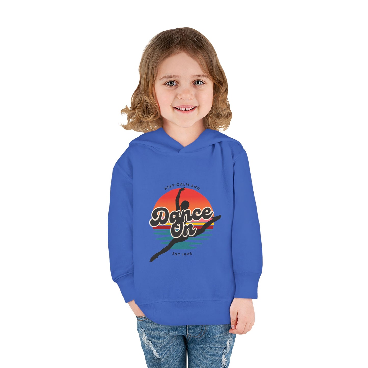 “Keep Calm and Dance On” Toddler Fleece Hoodie – Retro Dancer Graphic Sweatshirt for Little Movers