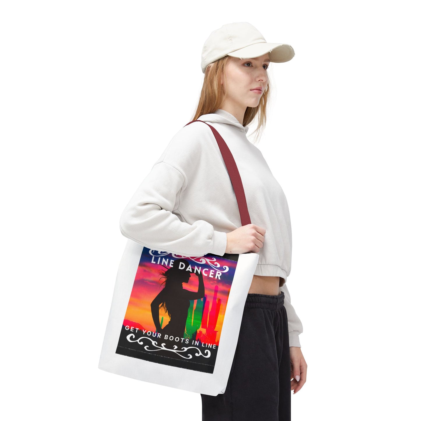 "Line Dancer, Boots on the Ground” Canvas Tote Bag – Cowgirl Graphic | Western Dance Bag for Country Lovers & Line Dancing Fans