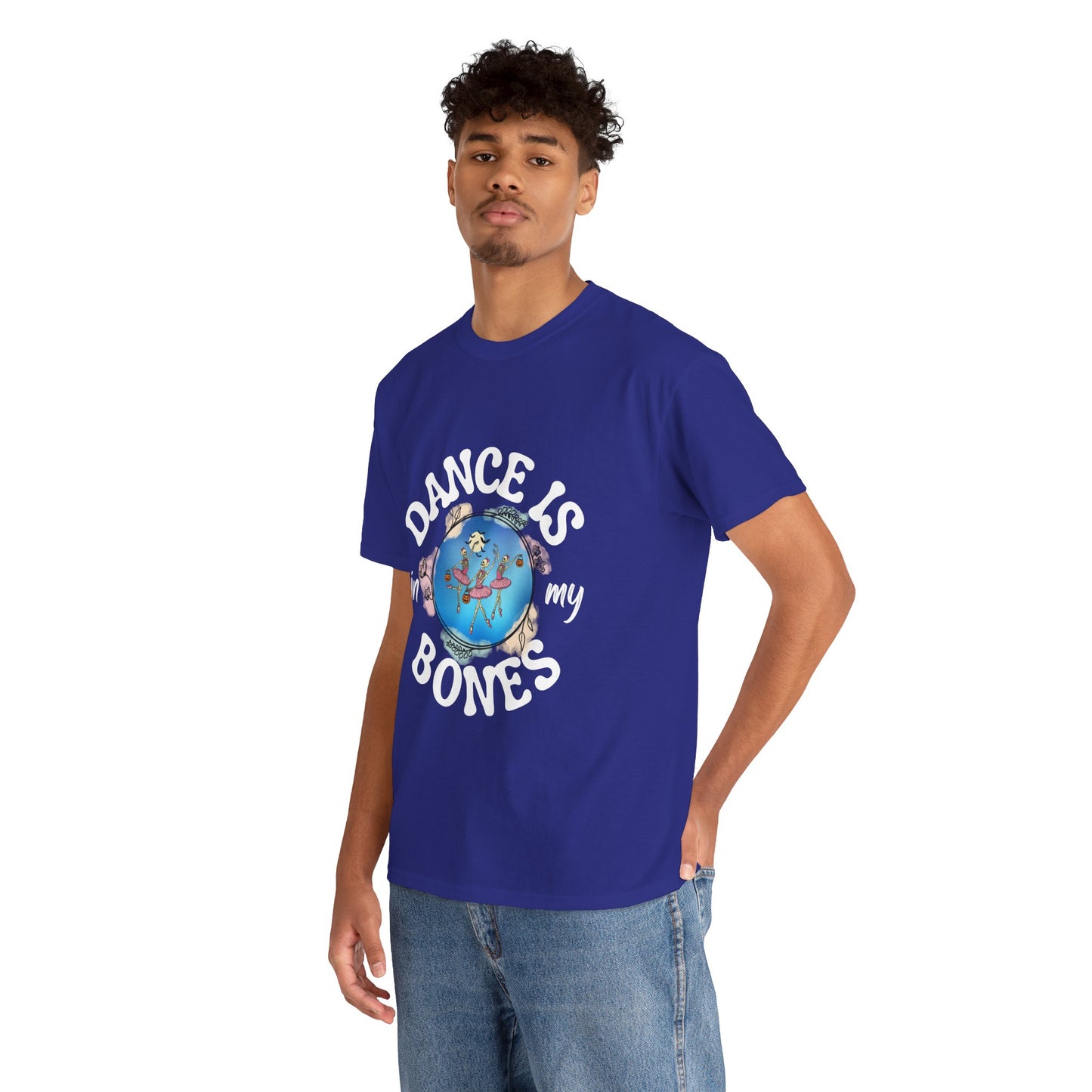 “Dance Is in My Bones” Halloween Dance T-Shirt with Dancing Skeletons Graphic - Unisex Heavy Cotton Tee