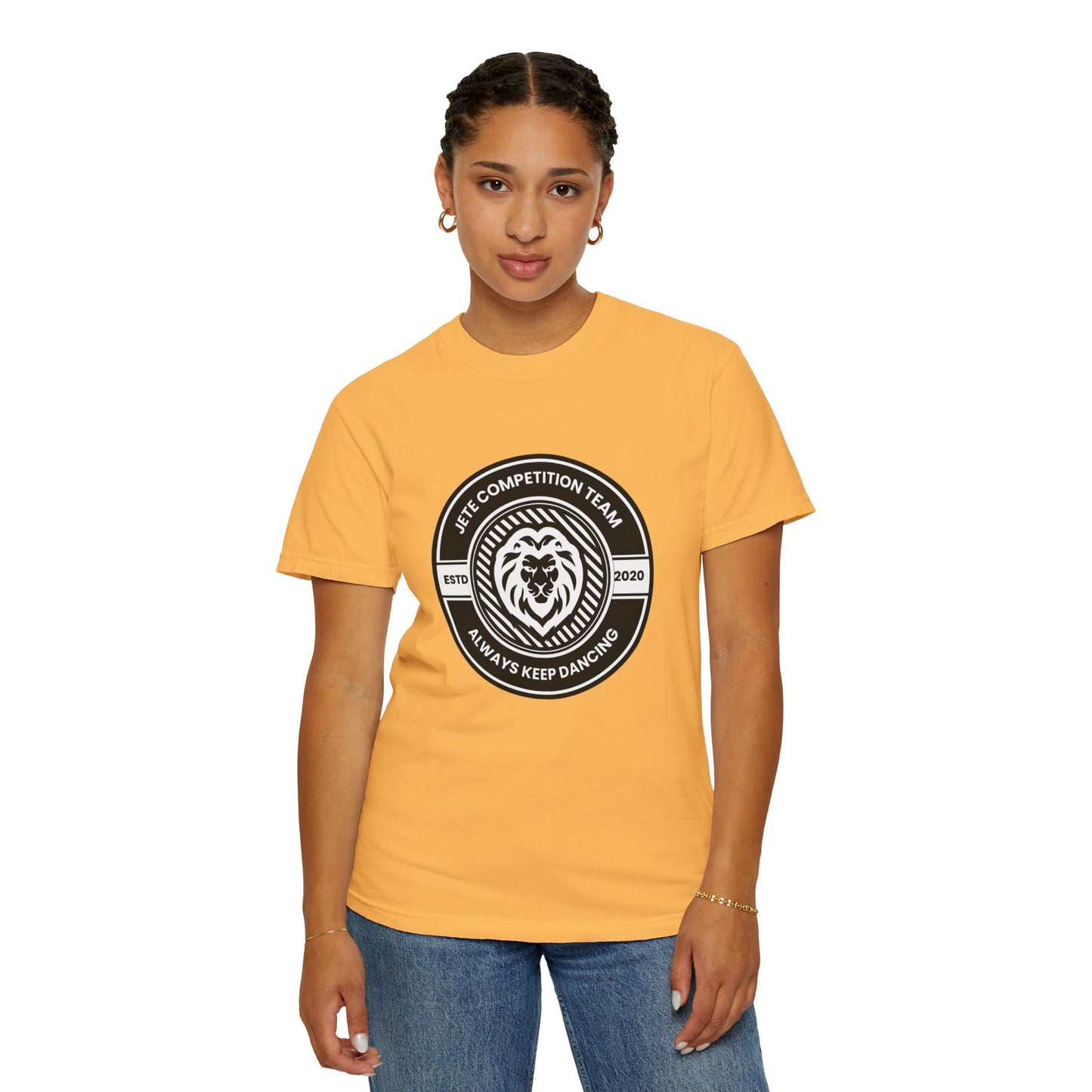"Jeté Competition Team, Always Keep Dancing" Unisex Garment-Dyed T-Shirt – Collegiate-Style Dance Graphic Tee – Shirt for Dancers & Teams