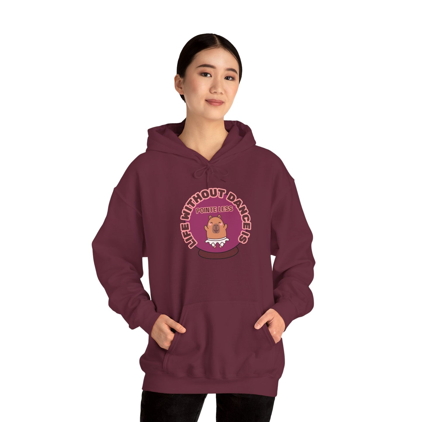 “Life Without Dance is Pointeless" Unisex Heavy Blend Hooded Sweatshirt – Cute Capybara Graphic Hoodie for Adults and Teens