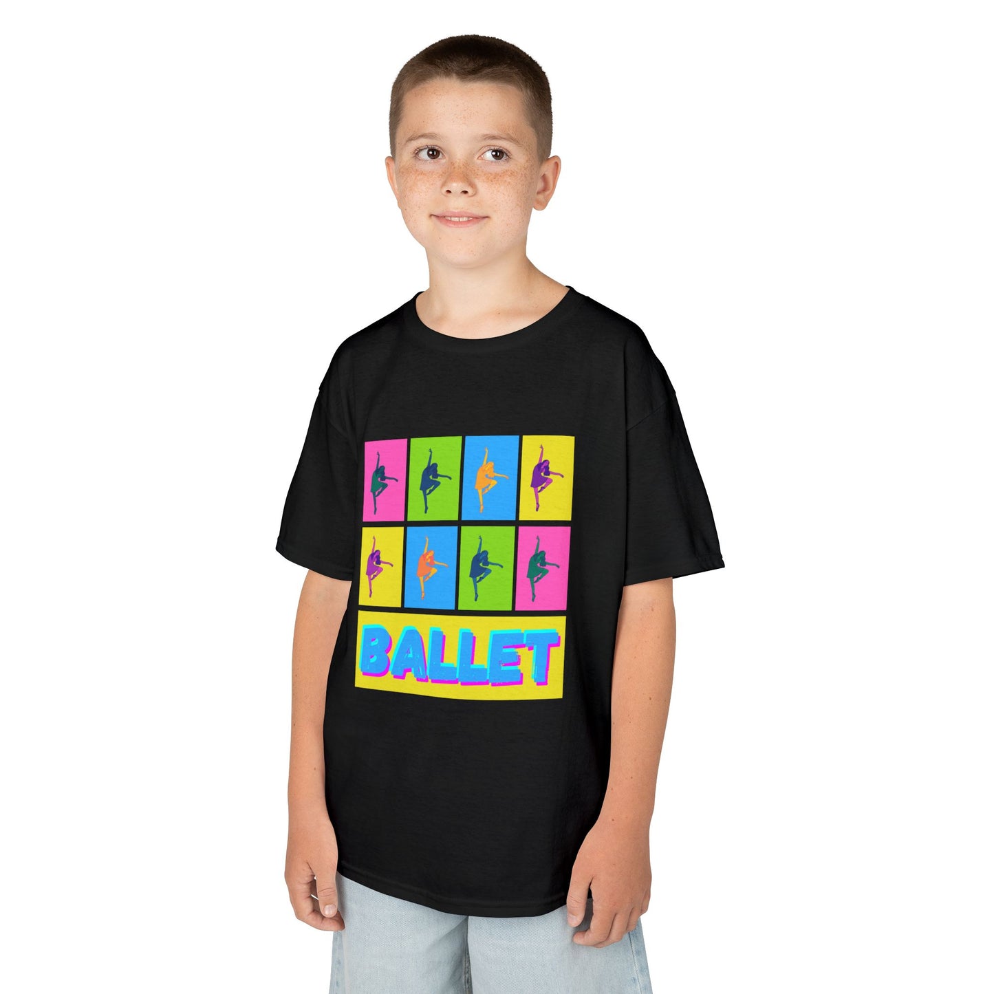 "Ballet" Youth Short Sleeve T-Shirt – Pop Art Inspired Design with Ballet Dancer Graphics – Dance Apparel for Kids