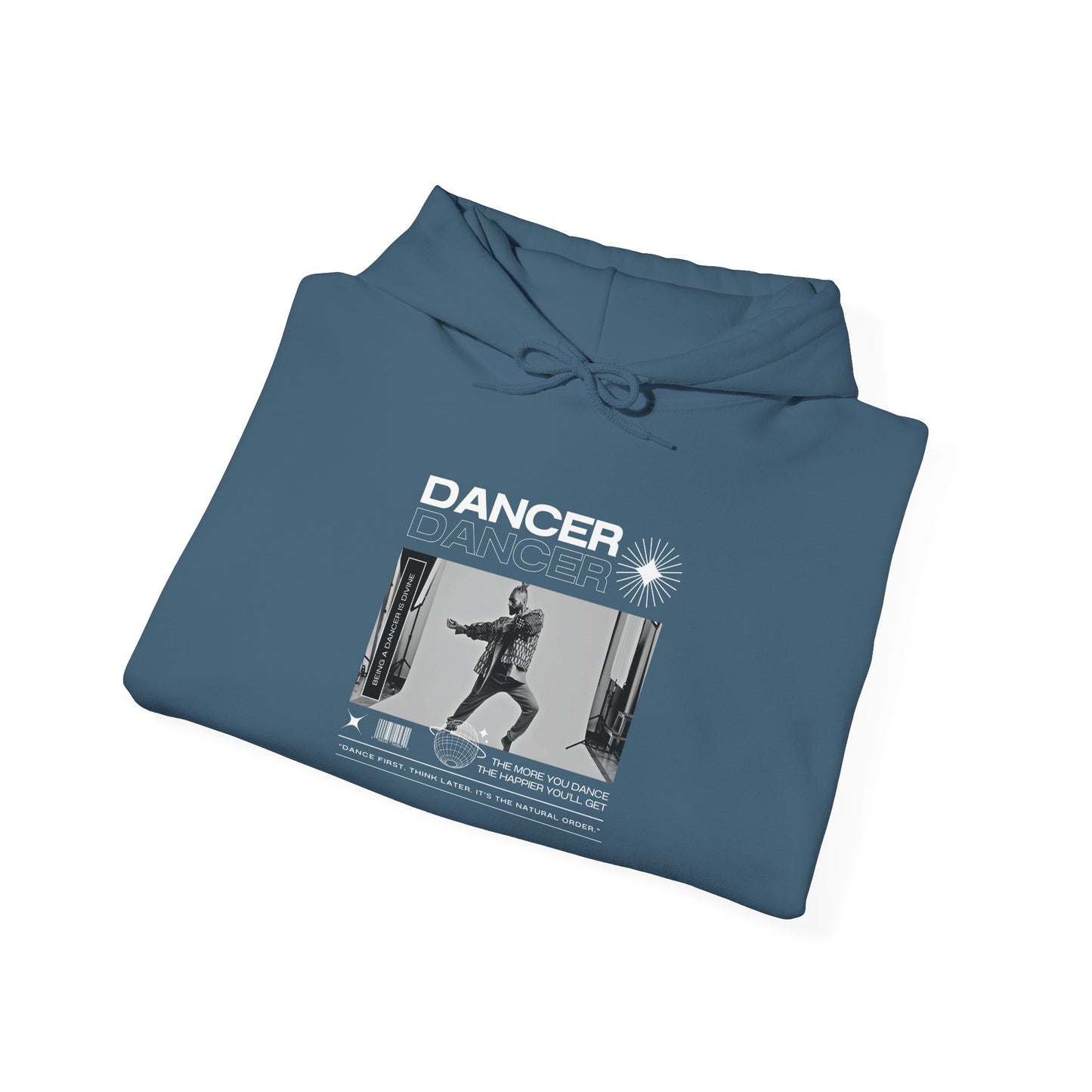 “Dancer” Text with Jazz-Inspired Streetwear-Style Pose Graphic – Unisex Heavy Blend™ Hooded Sweatshirt – Cozy Dance Hoodie for Jazz Dancers & Performing Arts Lovers  "