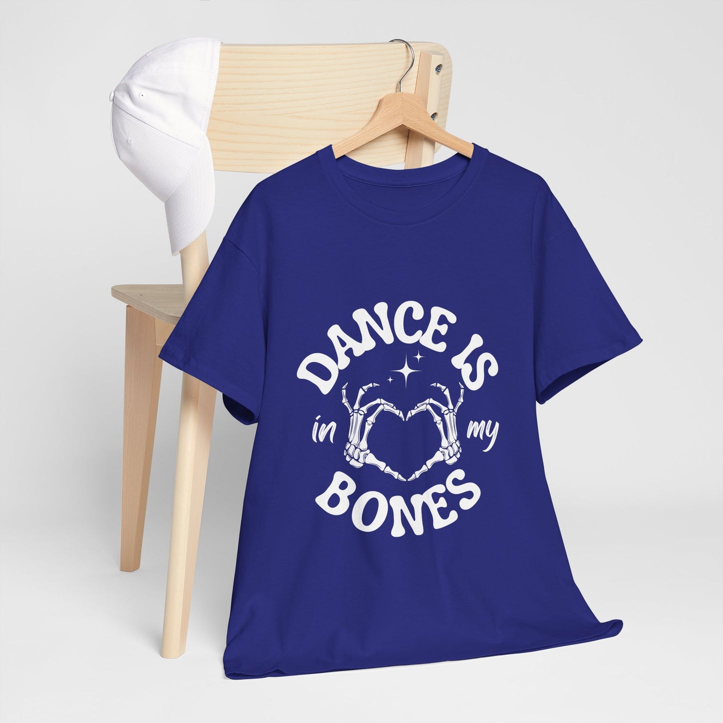 “Dance Is in My Bones” Halloween Dance T-Shirt with Cute Skeleton Heart Graphic - Unisex Heavy Cotton Tee
