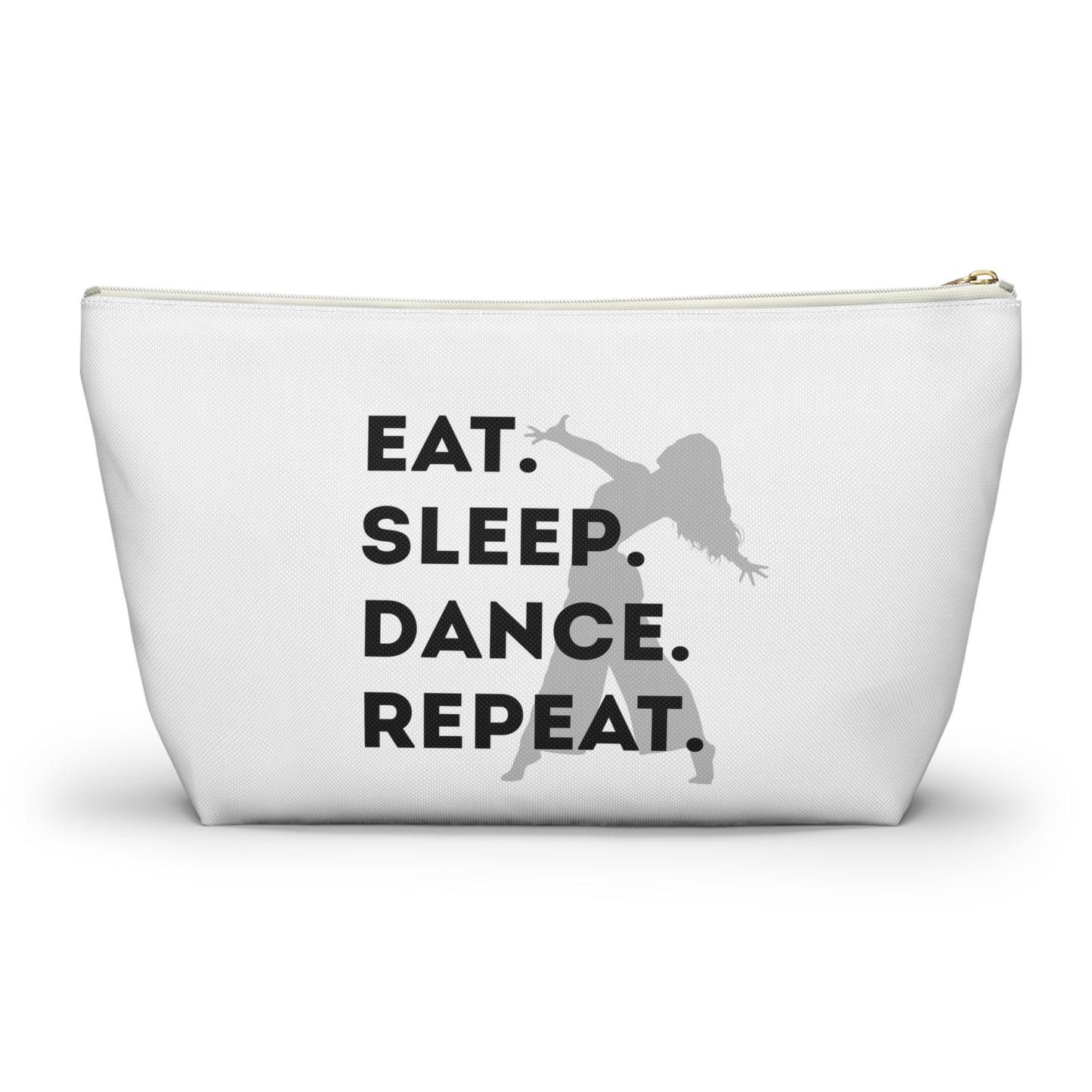 “Eat Sleep Dance Repeat” Makeup Bag – Bold Dancer Graphic – Dance-Themed Zipper Pouch for Cosmetics, Accessories & Travel Essentials