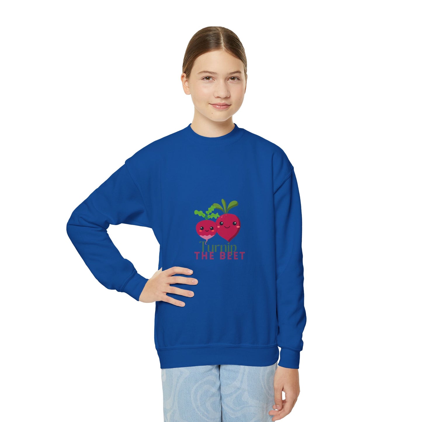 "Turnip the Beet" Youth Crewneck Dance Sweatshirt – Cute Veggie Graphic Pullover for Dancers & Kids 🥕🩰🌈