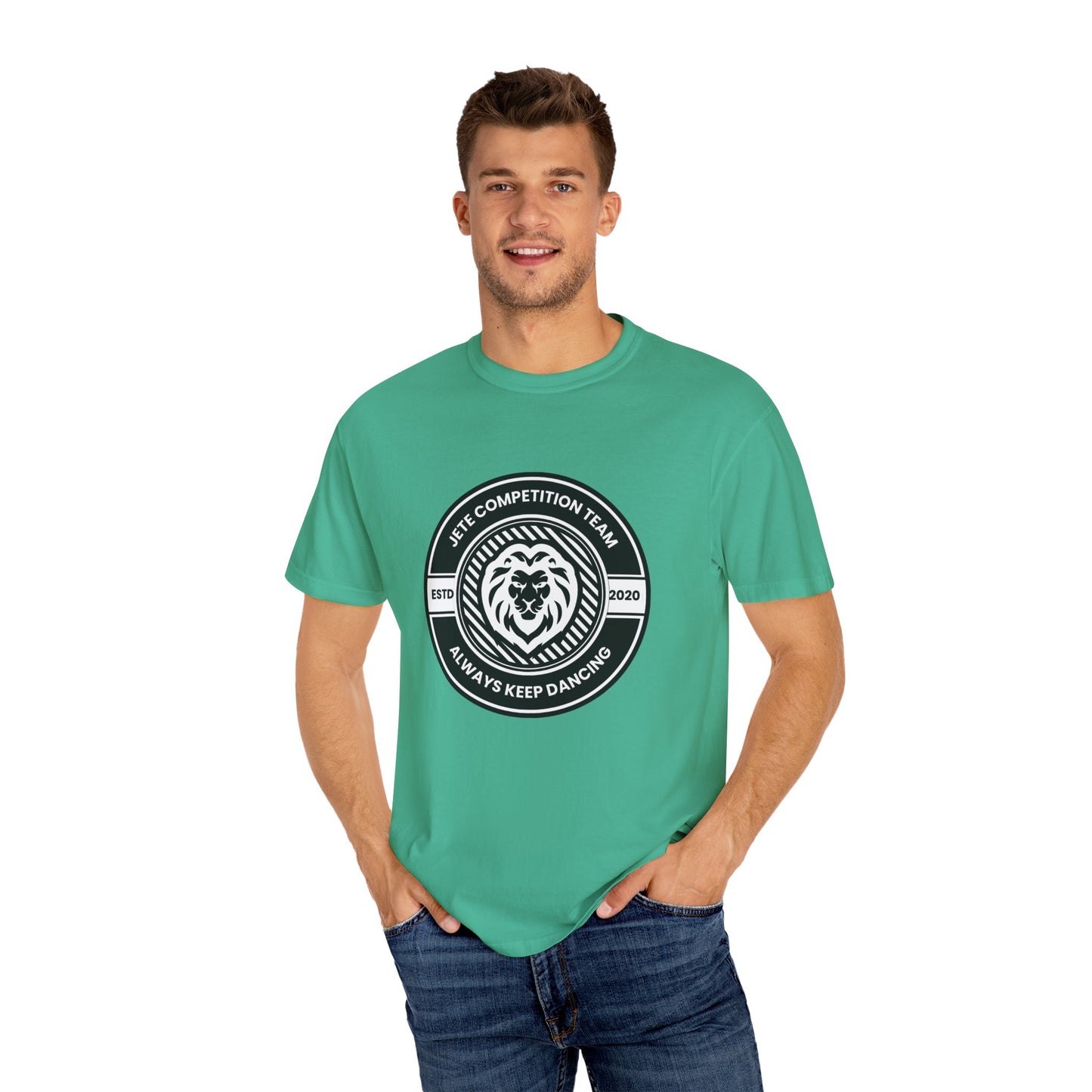 "Jeté Competition Team, Always Keep Dancing" Unisex Garment-Dyed T-Shirt – Collegiate-Style Dance Graphic Tee – Shirt for Dancers & Teams