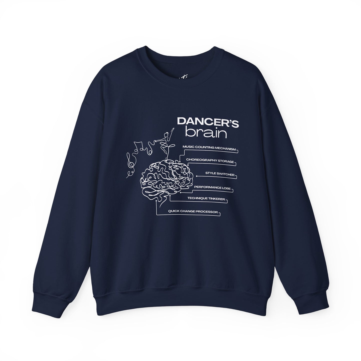 “Dancer’s Brain” Funny Dance Anatomy Sweatshirt – Unisex Heavy Blend Crewneck with Optional Name or Studio Personalization
