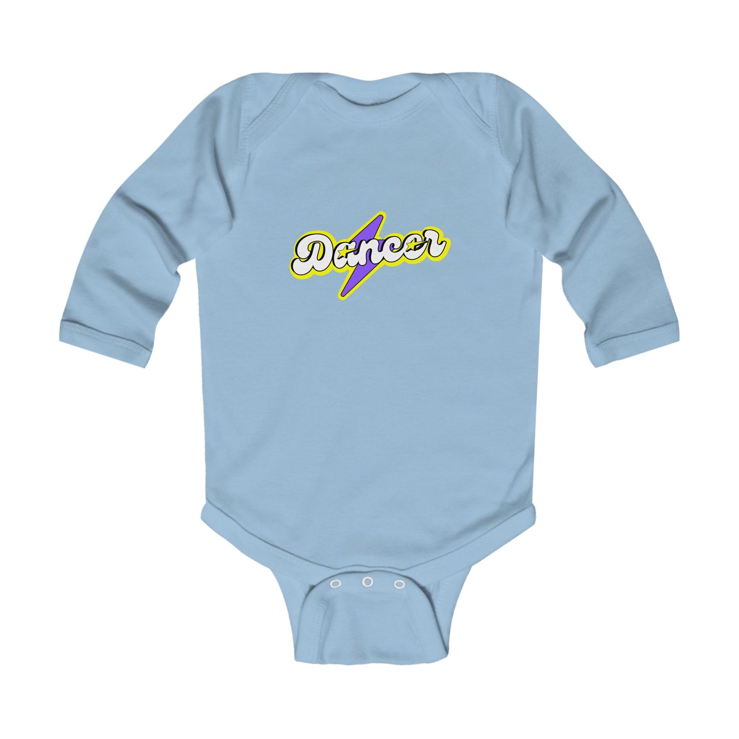 "Dancer" Infant Long Sleeve Bodysuit – Superhero-Inspired Dance Graphic Baby Outfit for Future Performers