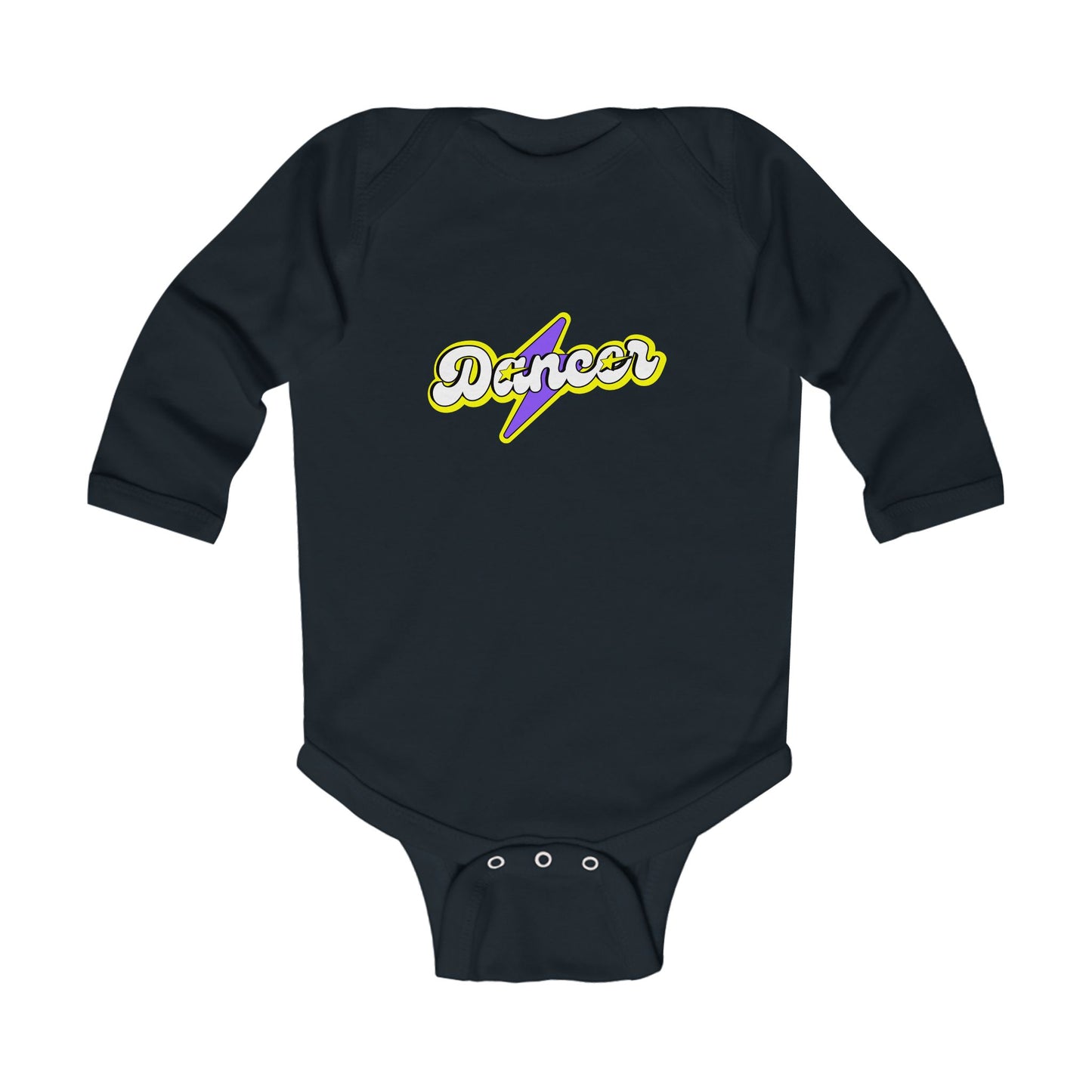 "Dancer" Infant Long Sleeve Bodysuit – Superhero-Inspired Dance Graphic Baby Outfit for Future Performers