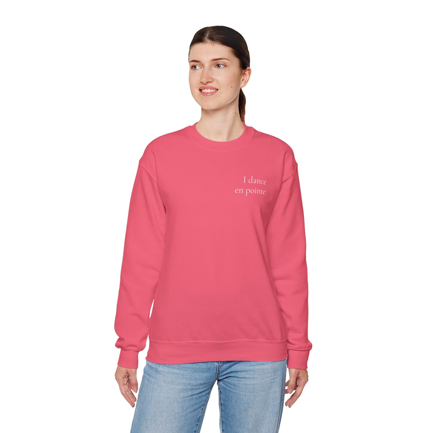 “I Dance en Pointe” - Optional Personalized Sleeve - Ballet Unisex Heavy Blend™ Crewneck Sweatshirt with Front and Back Print