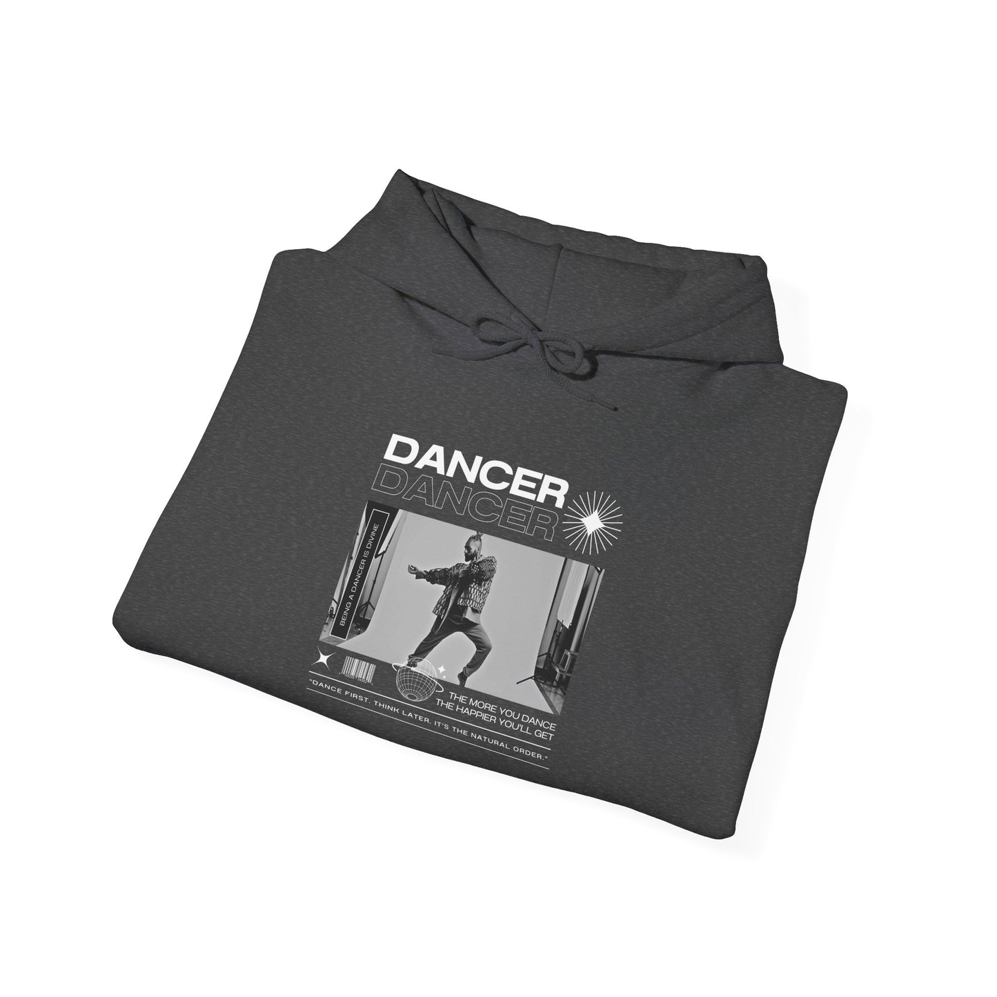 “Dancer” Text with Jazz-Inspired Streetwear-Style Pose Graphic – Unisex Heavy Blend™ Hooded Sweatshirt – Cozy Dance Hoodie for Jazz Dancers & Performing Arts Lovers "