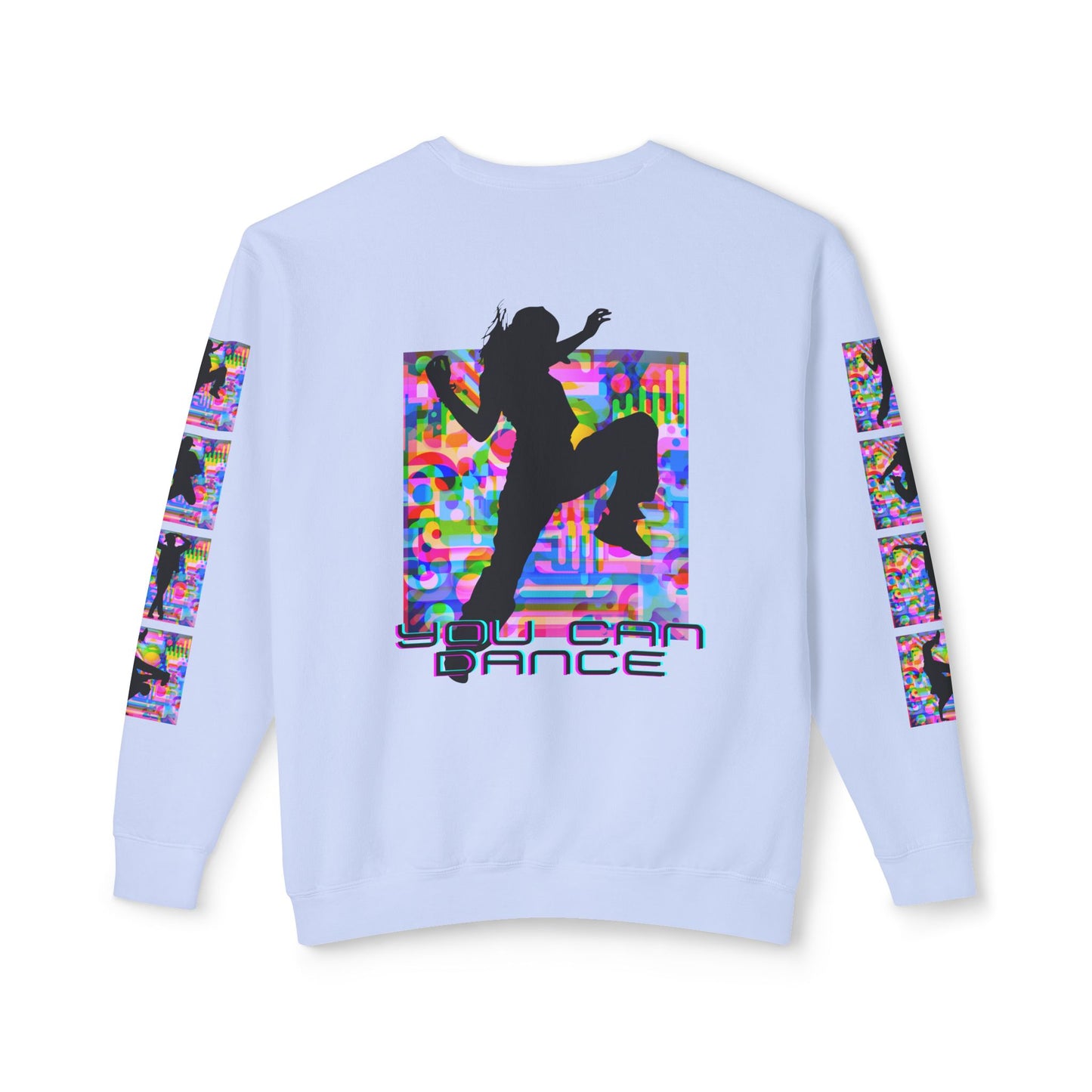 Levels Premium Collection Dance Crewneck Sweatshirt – Vibrant Unisex Streetwear Pullover with "Levels Pictures Textures" Front Text and Dancer Silhouettes on Sleeves