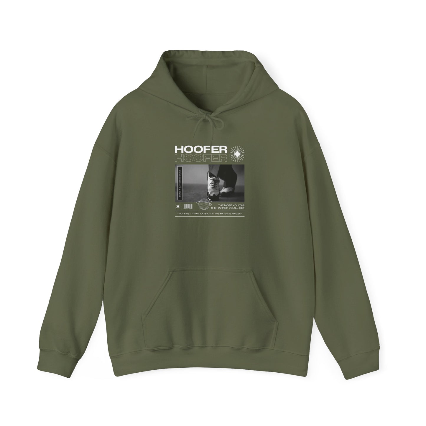 “Hoofer” Tap Dance Text with Streetwear-Style Tap Shoes Graphic – Unisex Heavy Blend™ Hooded Sweatshirt – Cozy Dance Hoodie for Tap Dancers & Dance Enthusiasts