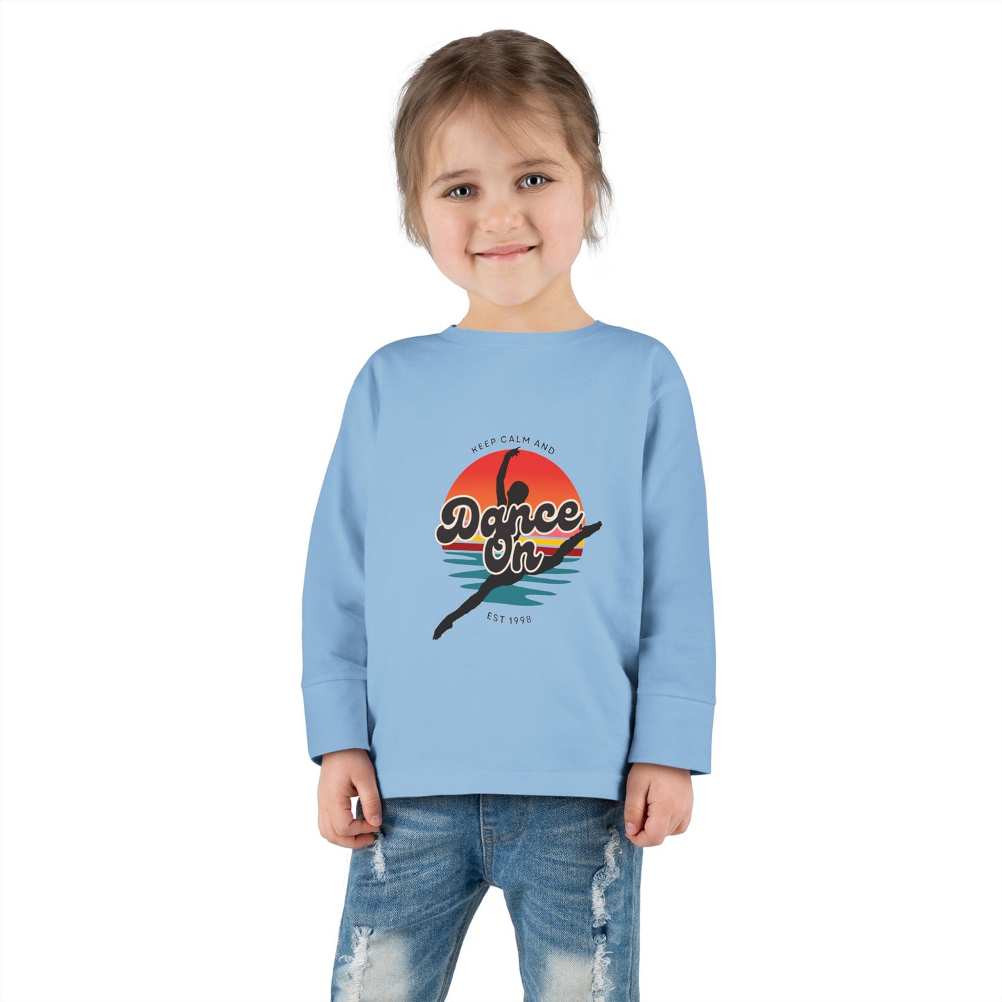 "Keep Calm and Dance On" Toddler Dance T-Shirt – Retro Graphic Long Sleeve Tee for Kids