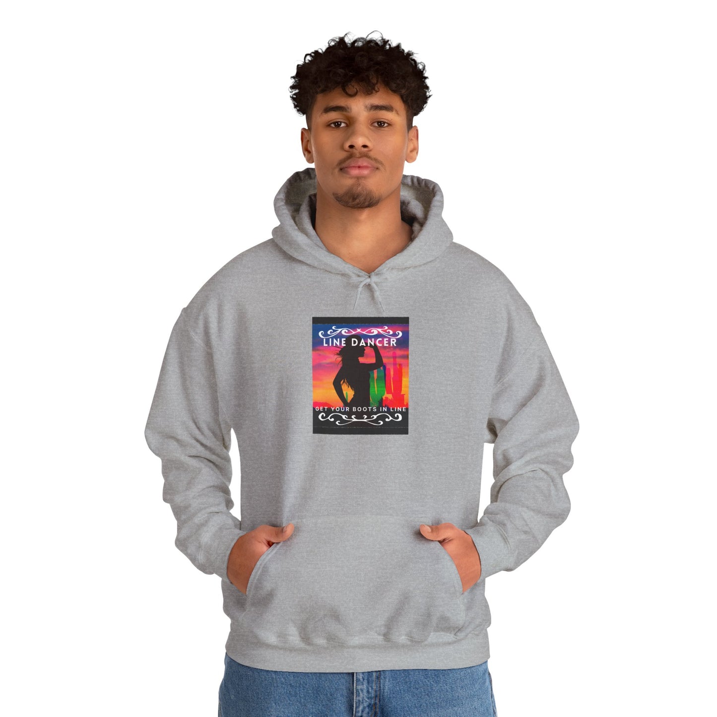 "Line Dancer, Get Your Boots in Line" Western-Inspired Graphic – Unisex Heavy Blend™ Hooded Sweatshirt