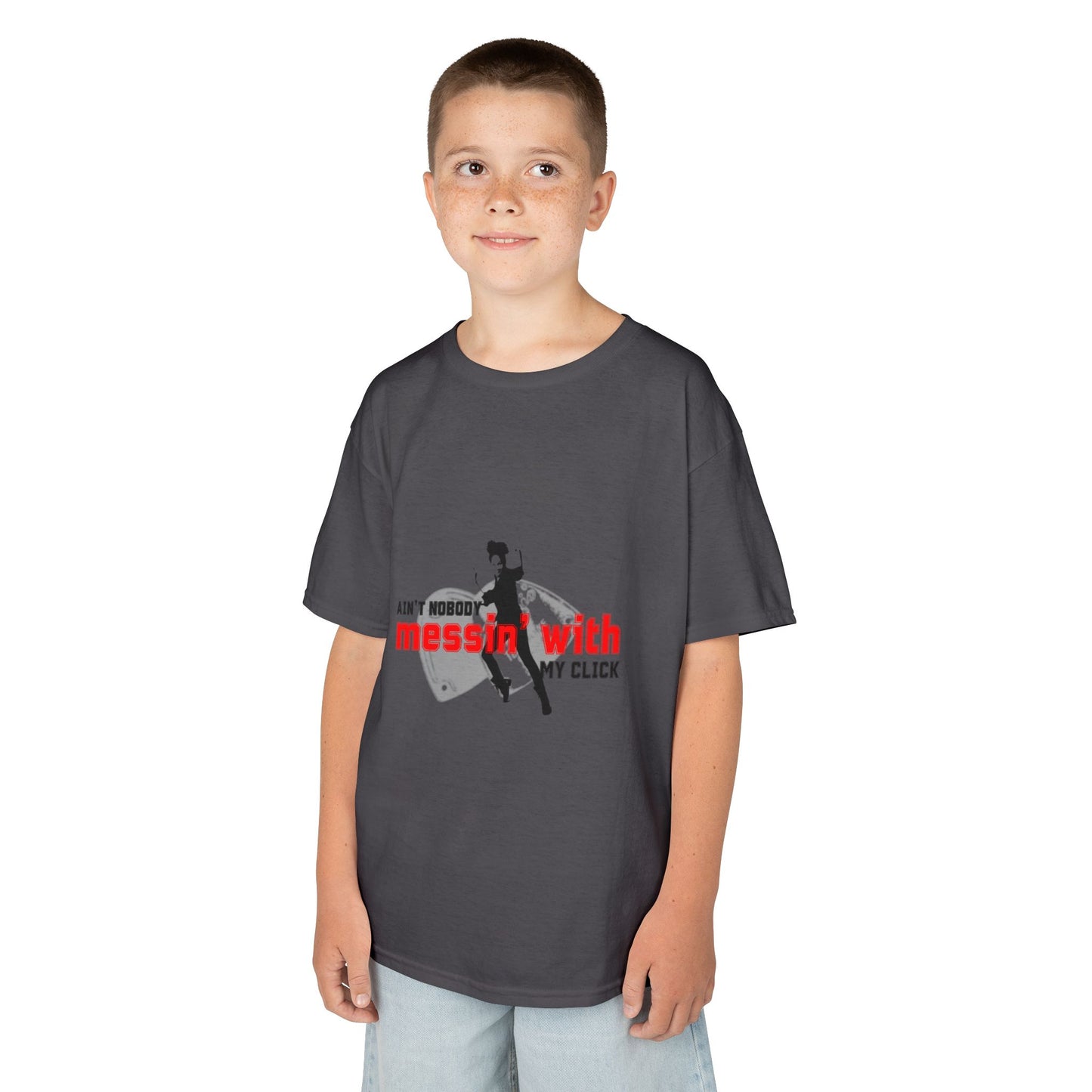 "Ain’t Nobody Messin’ With My Click" – Youth Short Sleeve Dance Tee with Tap Shoes & Tap Dancer Graphic