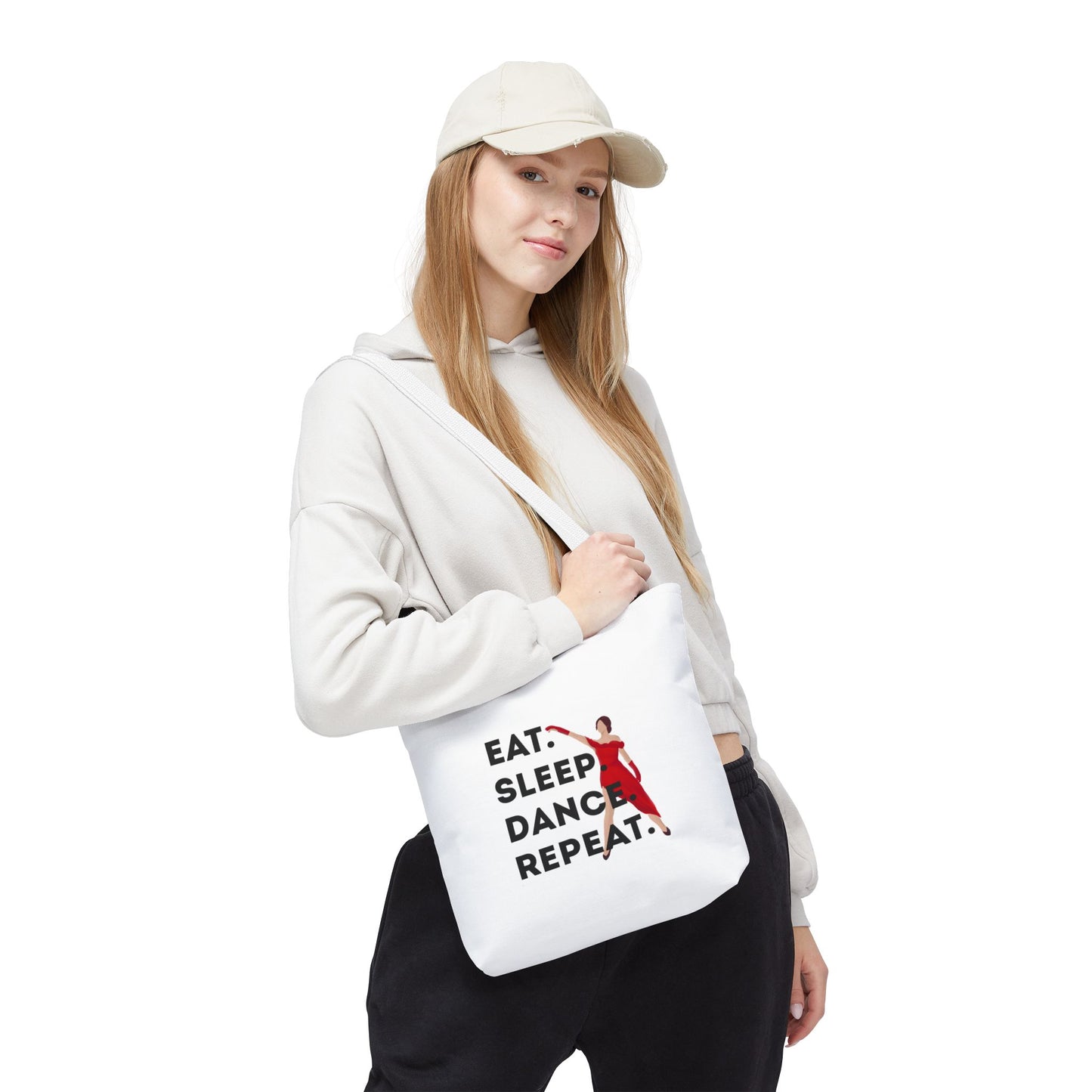 "Eat Sleep Dance Repeat" Canvas Tote Bag – Bold Dancer Graphic Dance Bag for Studio, School & Everyday Use