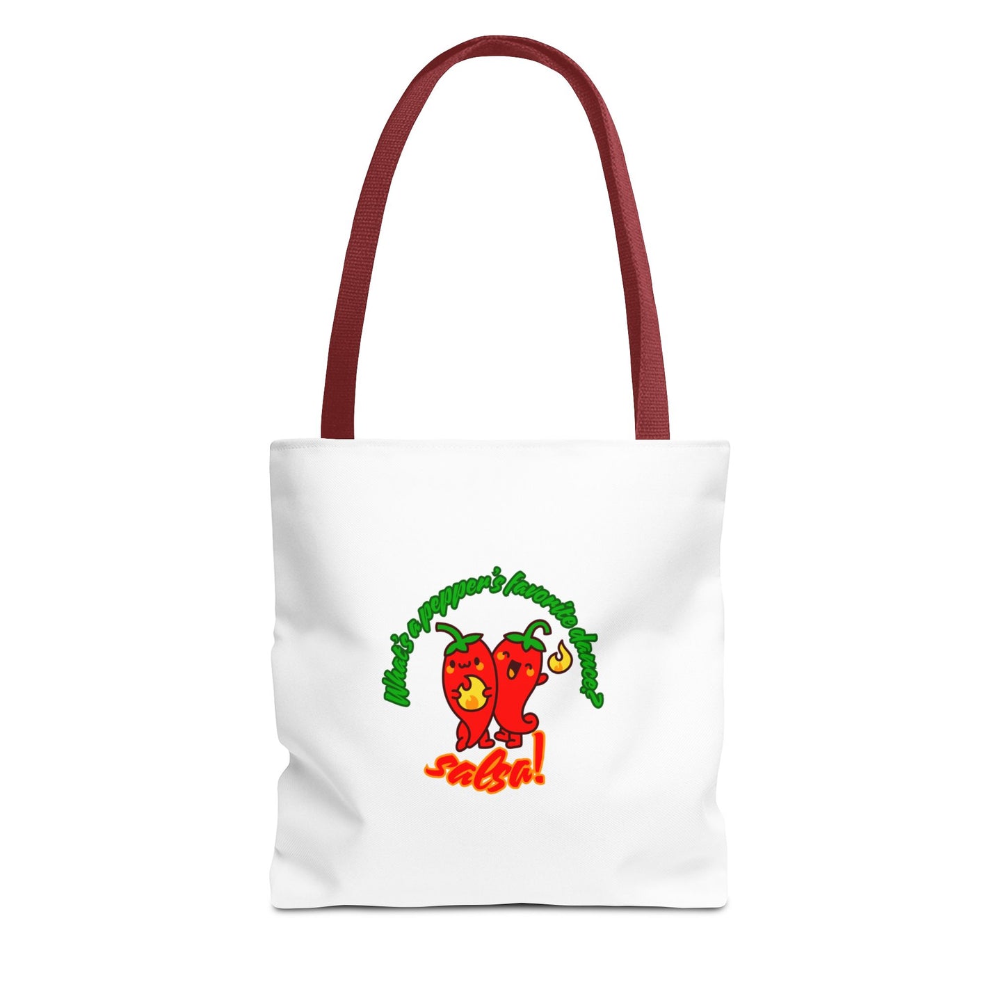 “What’s a Pepper’s Favorite Dance? Salsa!” Salsa Dance Pun Tote Bag – Funny Kawaii Pepper Graphic Canvas Bag for Dancers & Food Lovers