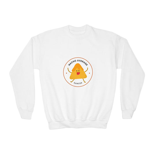 "Nacho Average Dancer" – Funny Youth Crewneck Dance Sweatshirt | Cute Nacho Graphic Kids Pullover