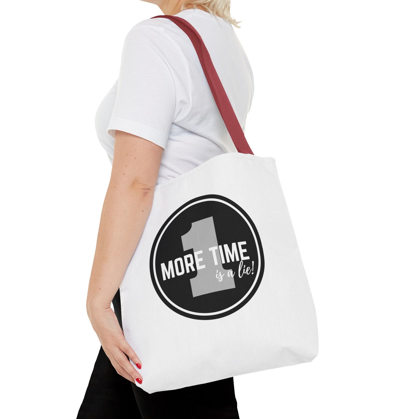 "One More Time is a Lie" Dance Tote Bag – Bold Emblem Graphic Canvas Bag for Dancers, Rehearsals & Everyday Use