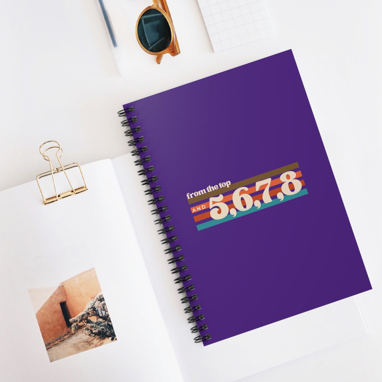 "From the Top and 5, 6, 7, 8" Spiral Notebook – Retro-Inspired Dance Journal with Colorful Graphic for Dancers, Choreographers & Students