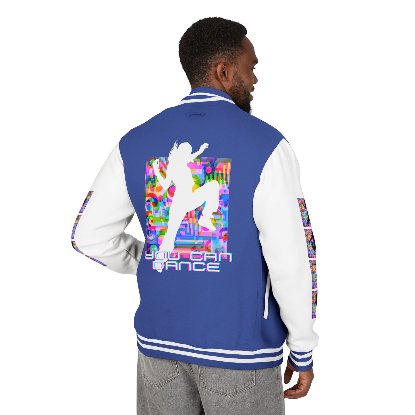 Levels Premium Collection Dance Letterman Jacket β Colorful Unisex Streetwear Varsity Jacket with "Levels Pictures Textures" Front and Dancer Silhouette Back Graphic
