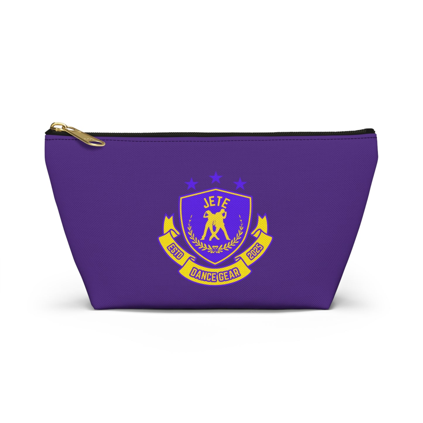 “Jeté Dance Gear" Makeup Bag – Colorful Collegiate-Inspired Dance Graphic – Stylish Zipper Pouch for Cosmetics, Accessories & Team Essentials