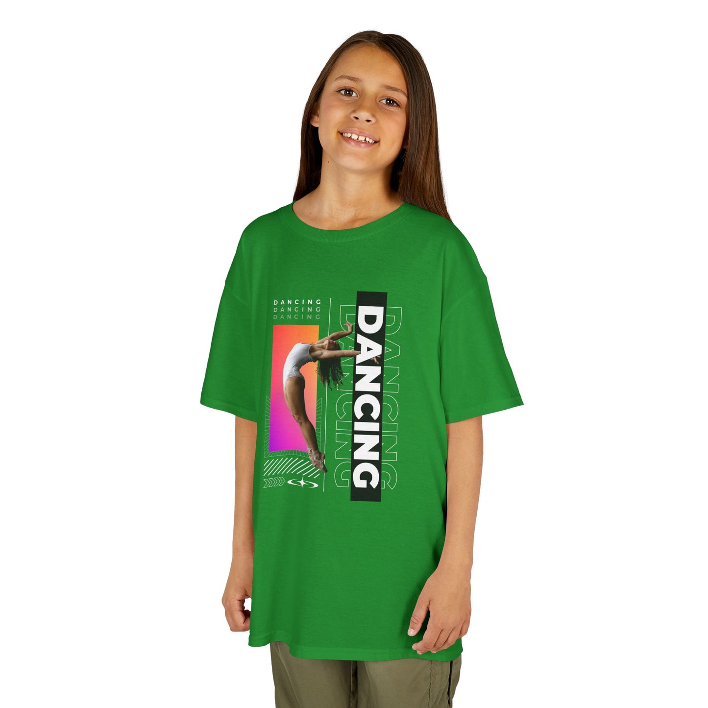 “Dancing” Youth Short Sleeve T-Shirt – Streetwear-Inspired Female Dancer Graphic – Stylish Kids Dance Apparel Tee