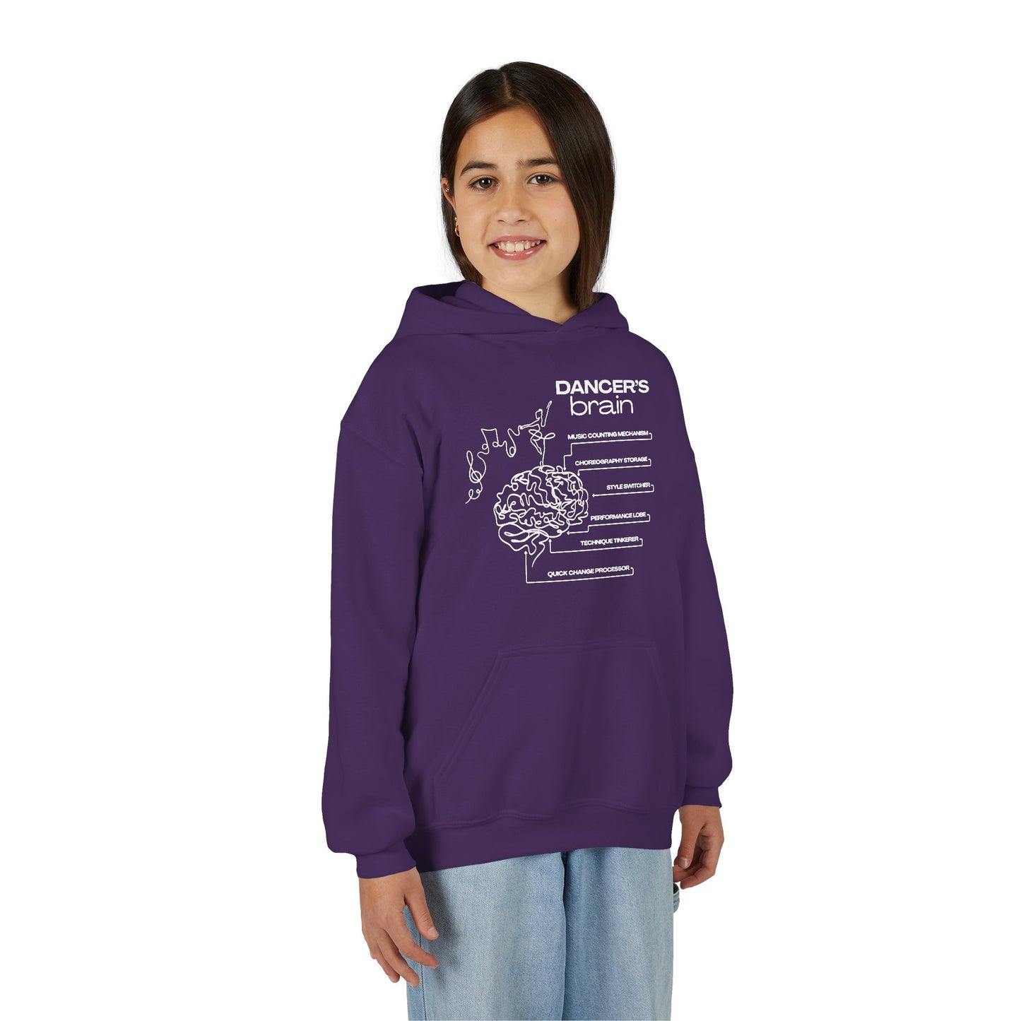 “Dancer’s Brain” Unisex Youth Hoodie with Funny Dance Brain Graphic – Personalized Dance Hoodie for Kids & Teens, Custom Name or Studio Option