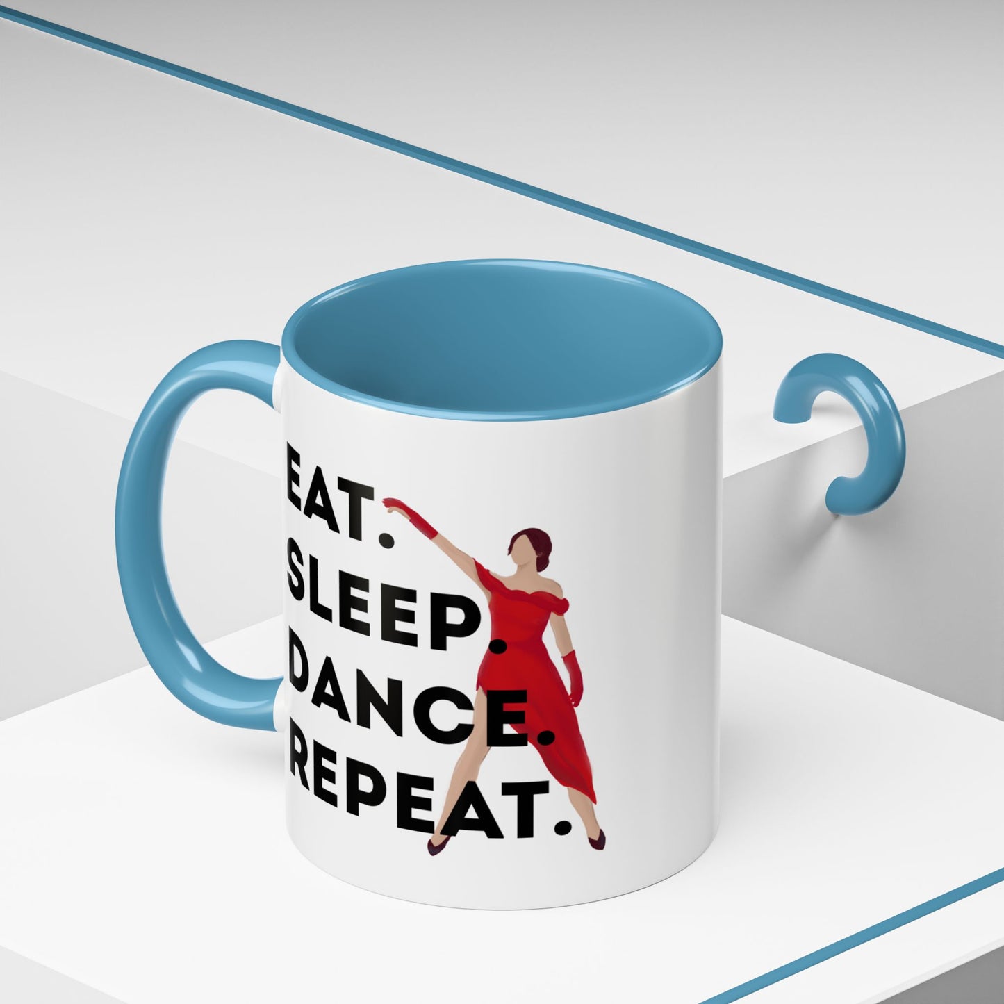 "Eat Sleep Dance Repeat" Accent Coffee Mug – Bold Dancer Graphic Ceramic Mug for Dance Lovers