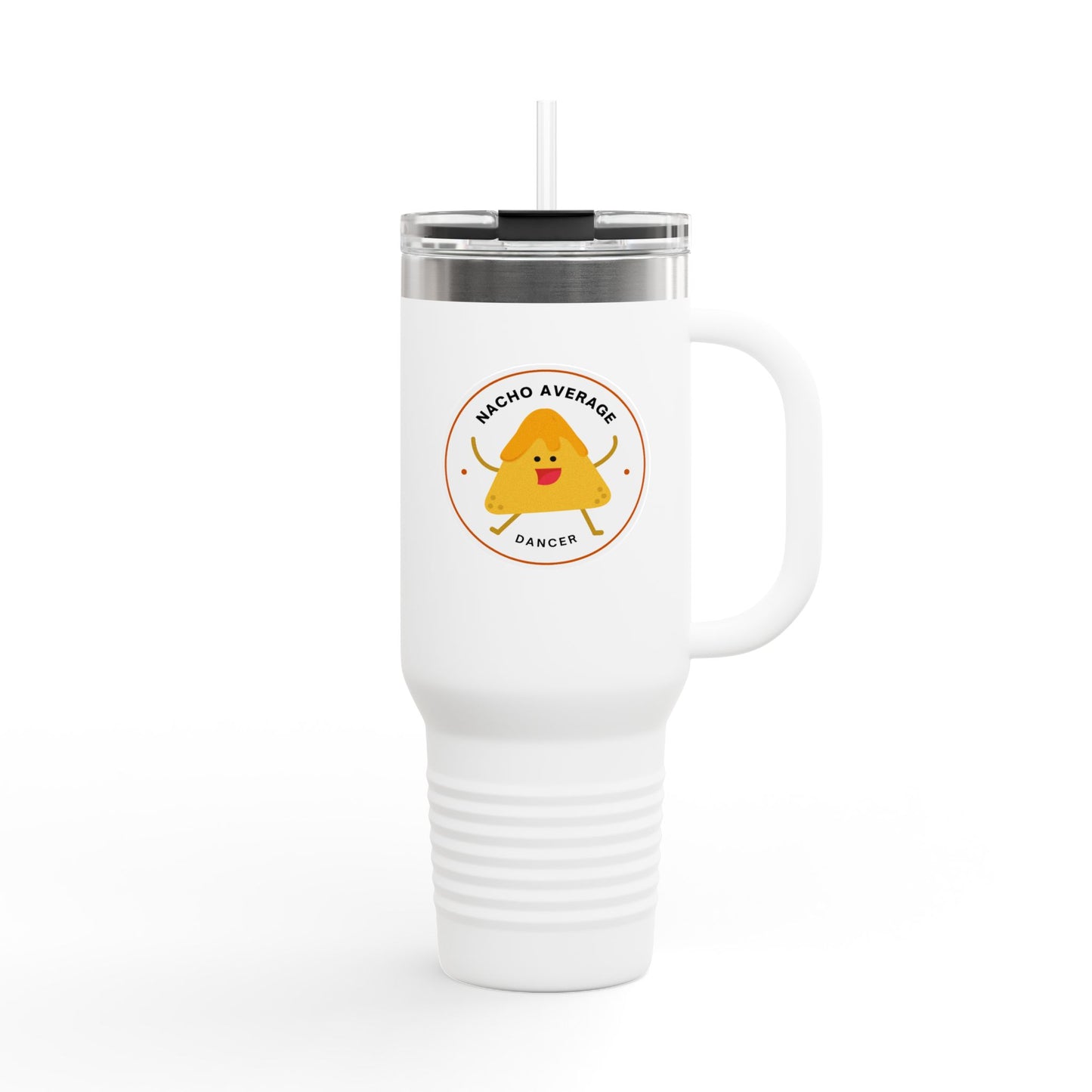 "Nacho Average Dancer" 40oz Insulated Travel Mug – Cute Kawaii Nacho Graphic Dance Tumbler for On-the-Go Hydration